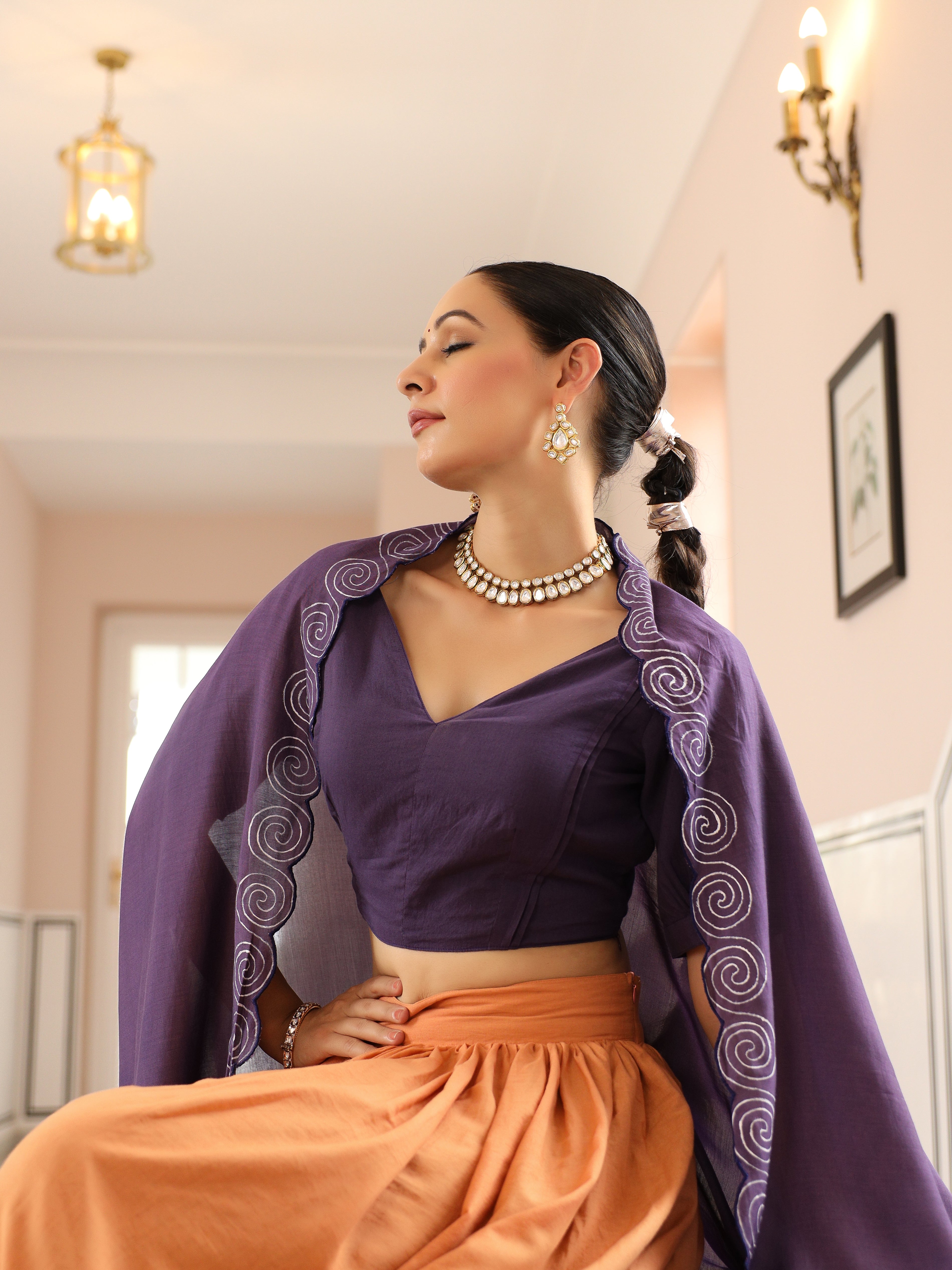 HANDPAINTED COTTON LEHENGA WITH BLOUSE AND DUPATTA