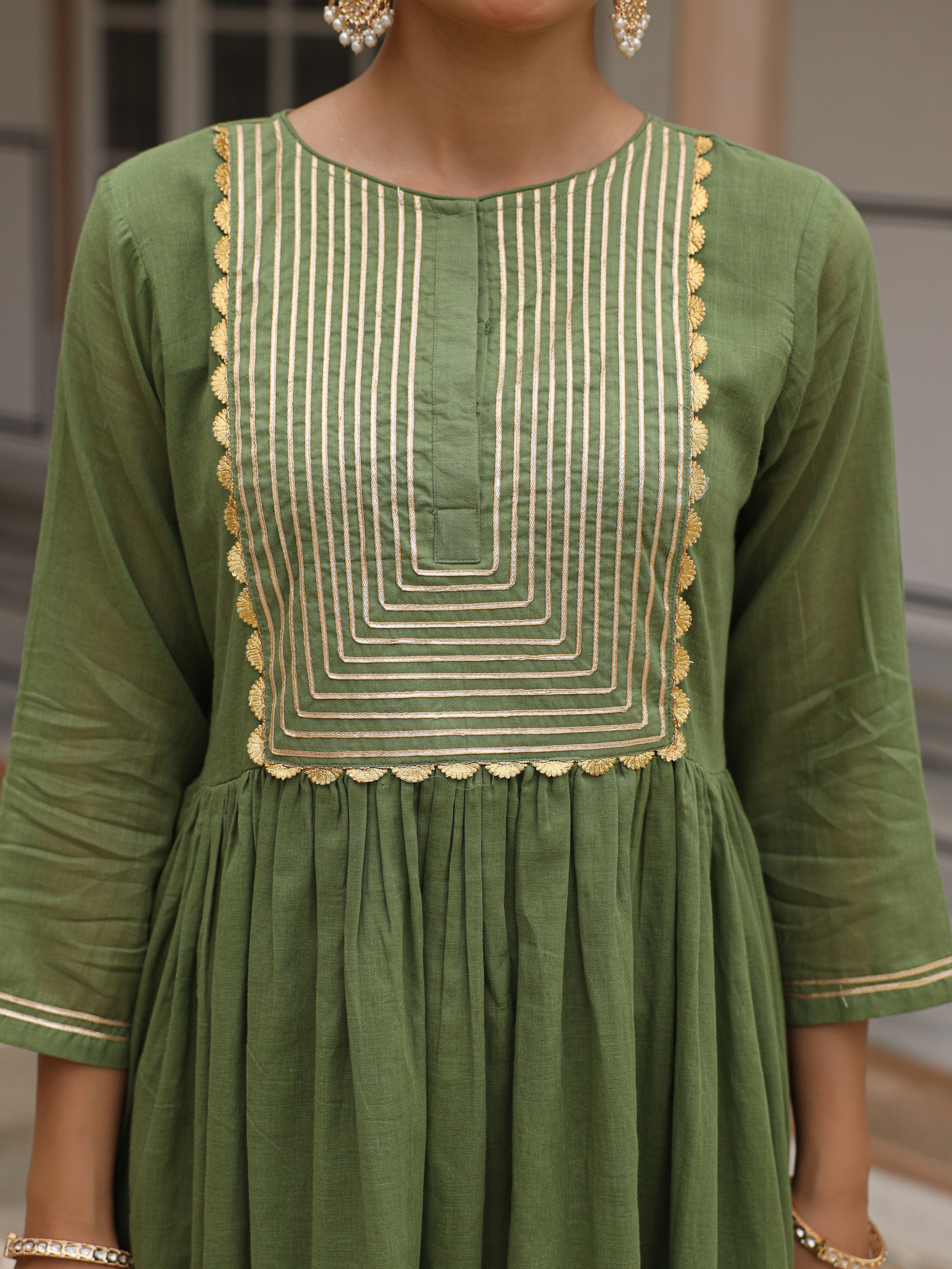 Light green mulmul cotton anarkali kurta set with trousers and dupatta