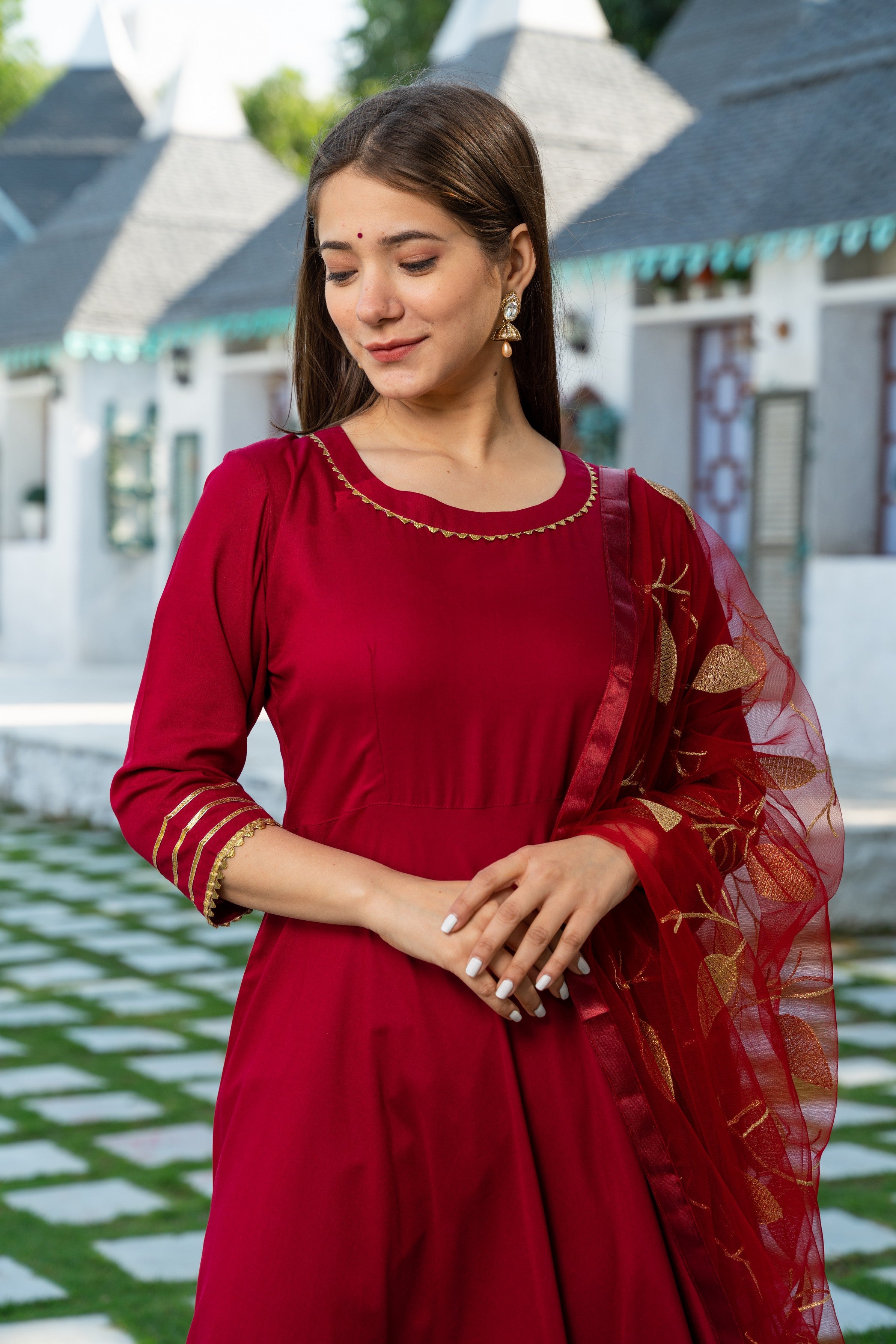 Maroon Kurta Dupatta Set