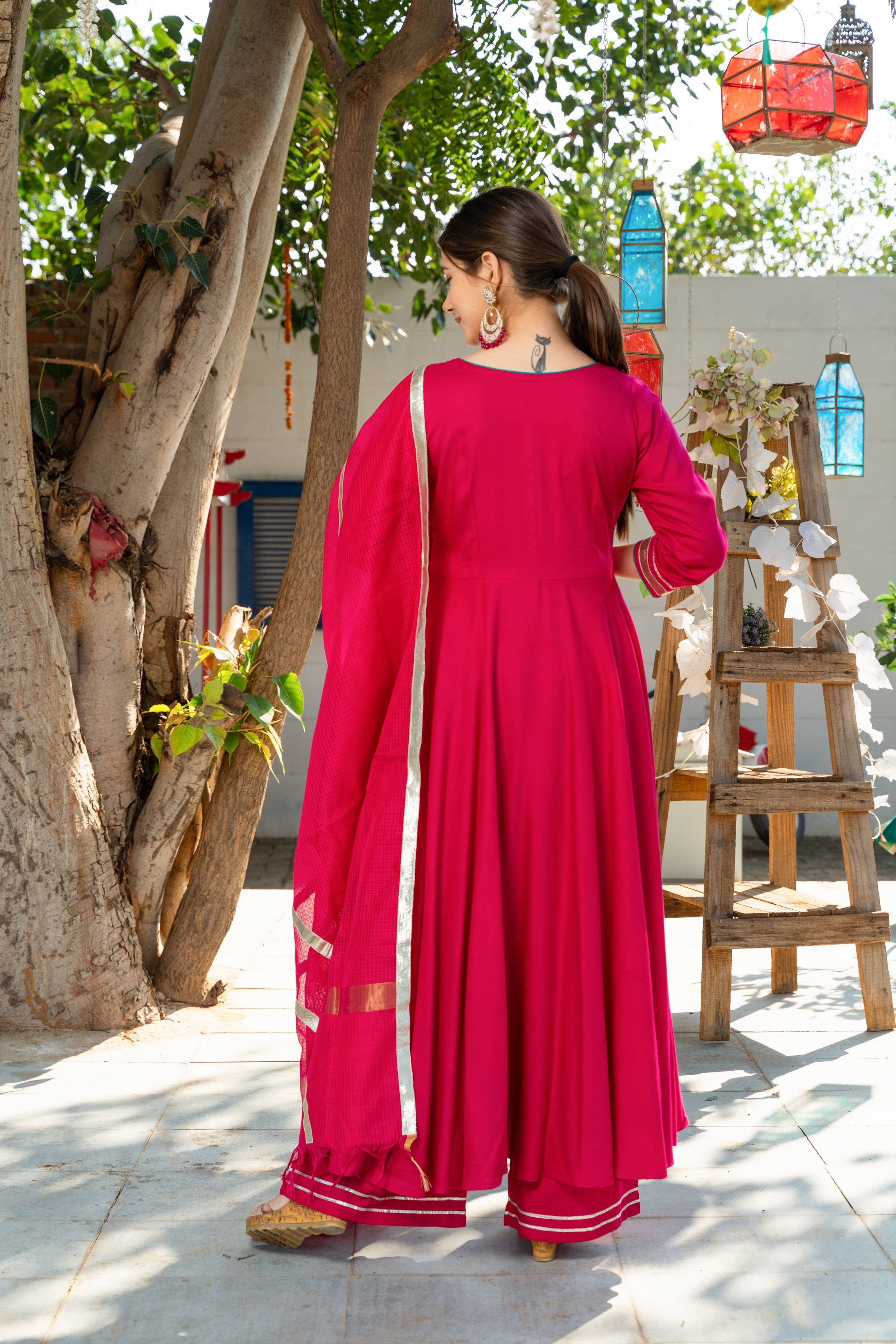Magenta Kurta Set with Doria Dupatta