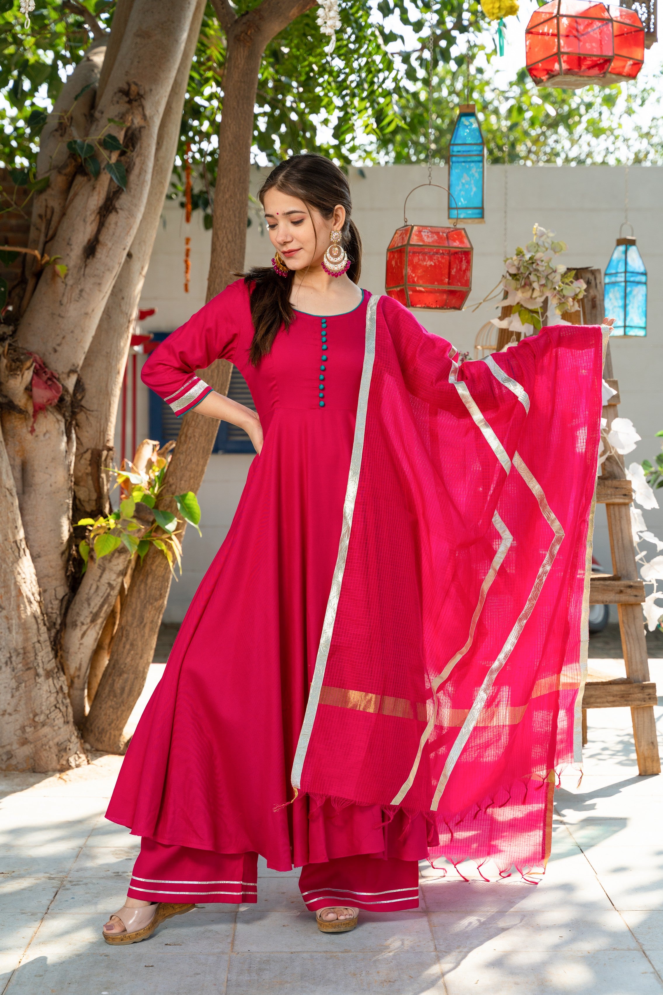 Magenta Kurta Set with Doria Dupatta