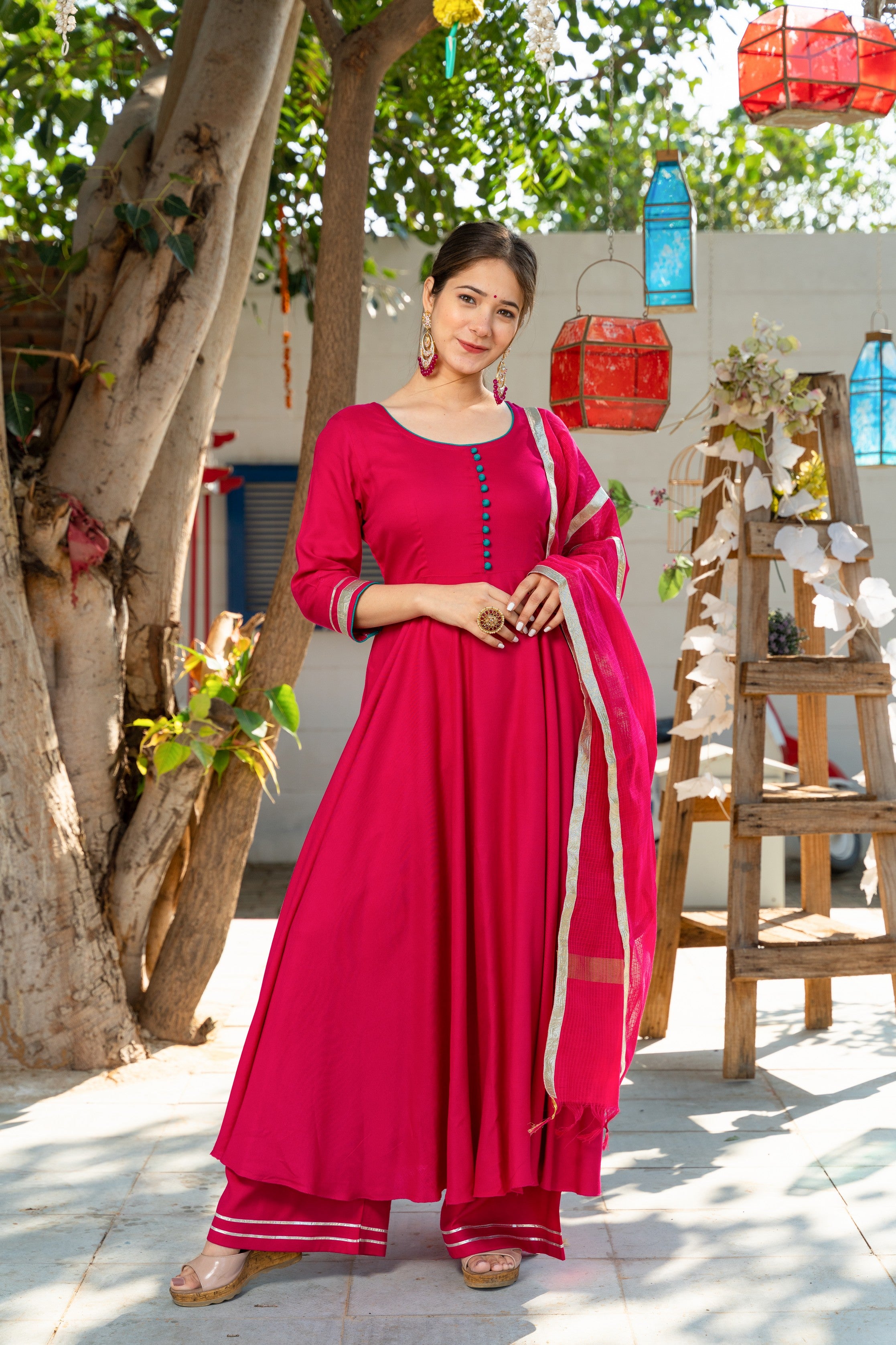 Magenta Kurta Set with Doria Dupatta
