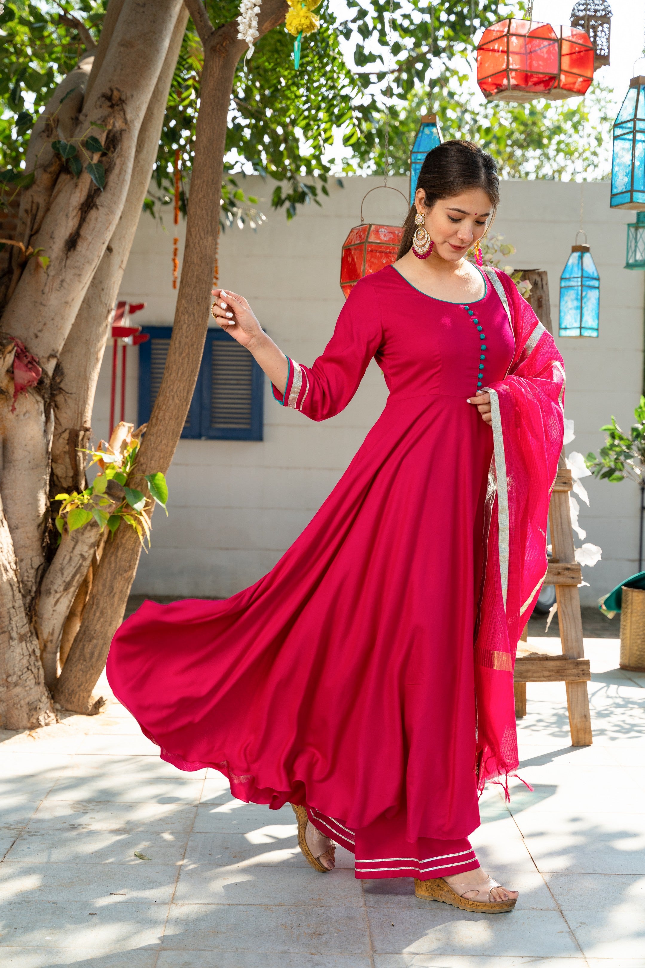 Magenta Kurta Set with Doria Dupatta