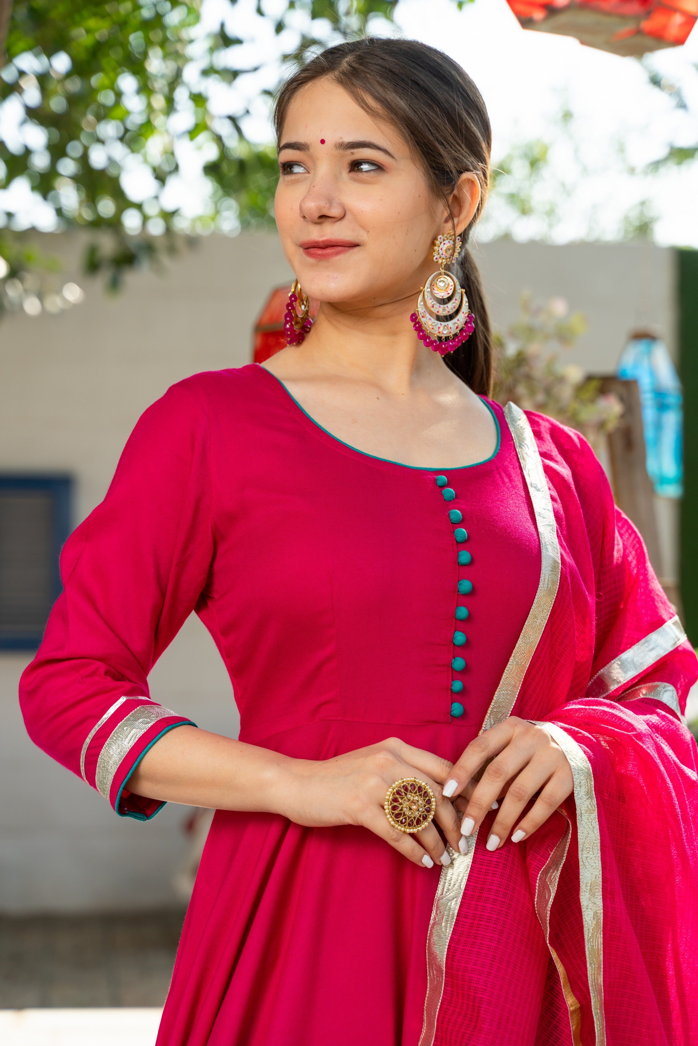 Magenta Kurta Set with Doria Dupatta