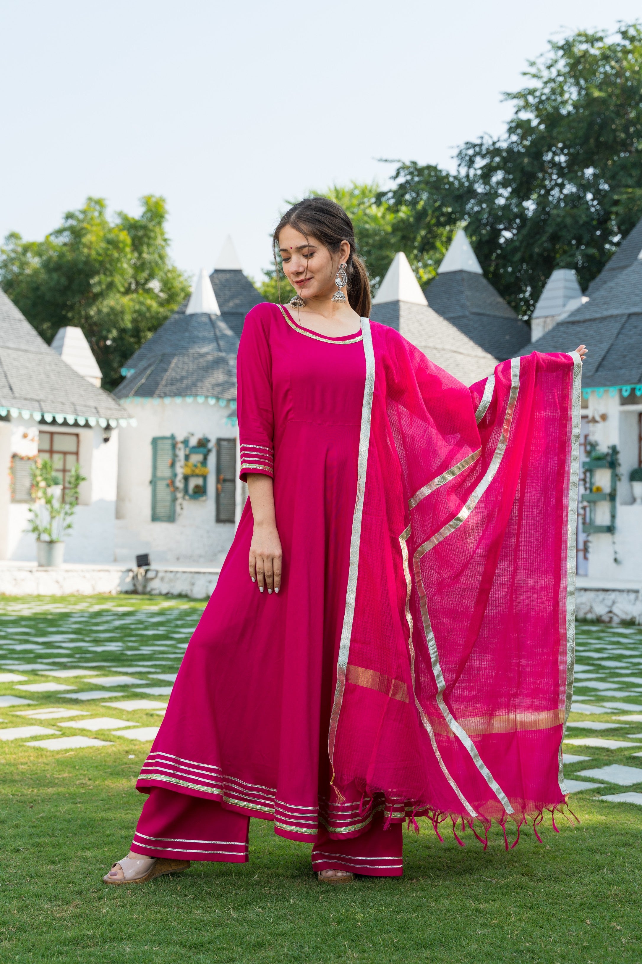 Rani Gota Kurta set with Doria Dupatta