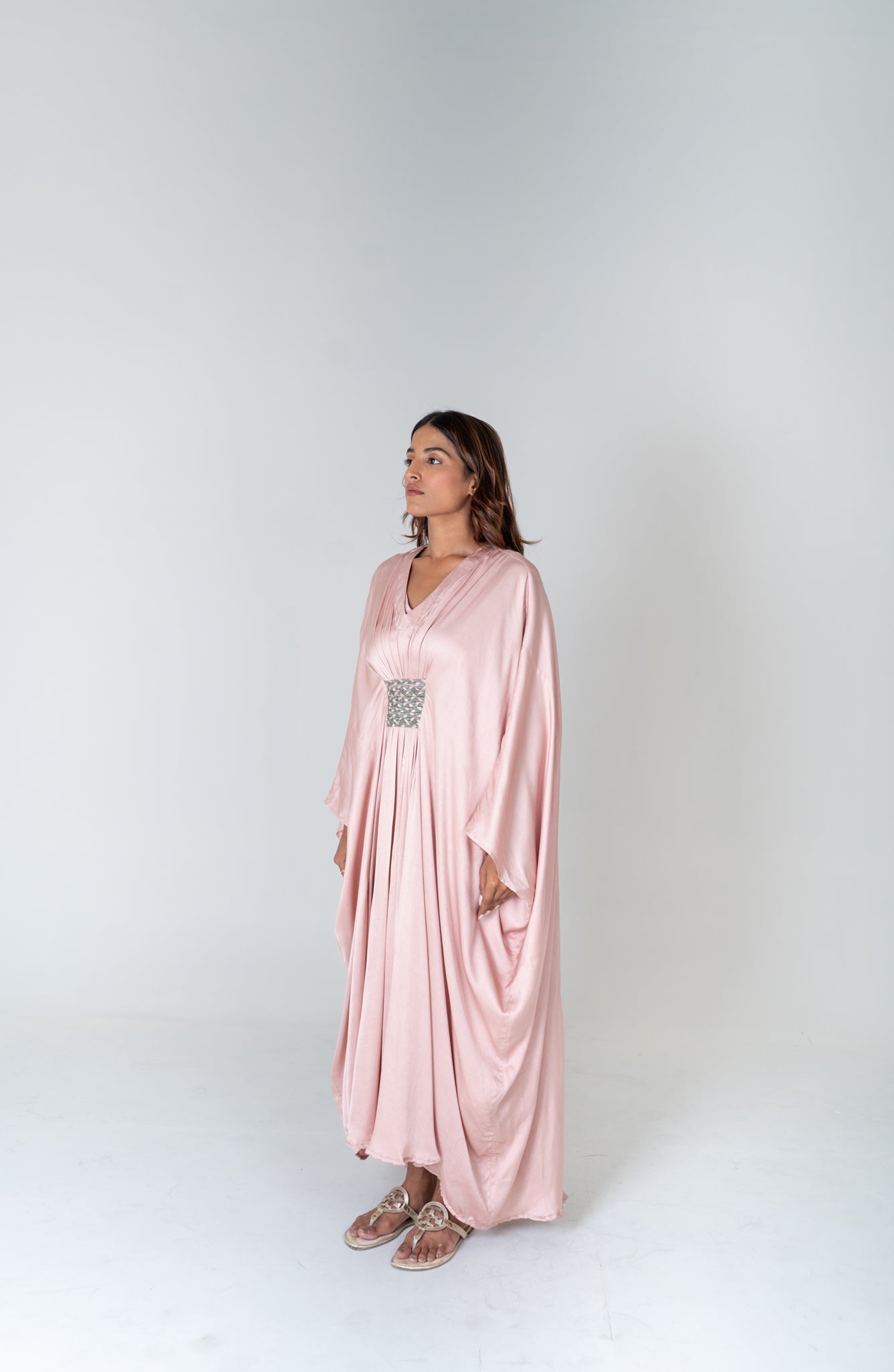 Pink-Green Braided Long Kaftan