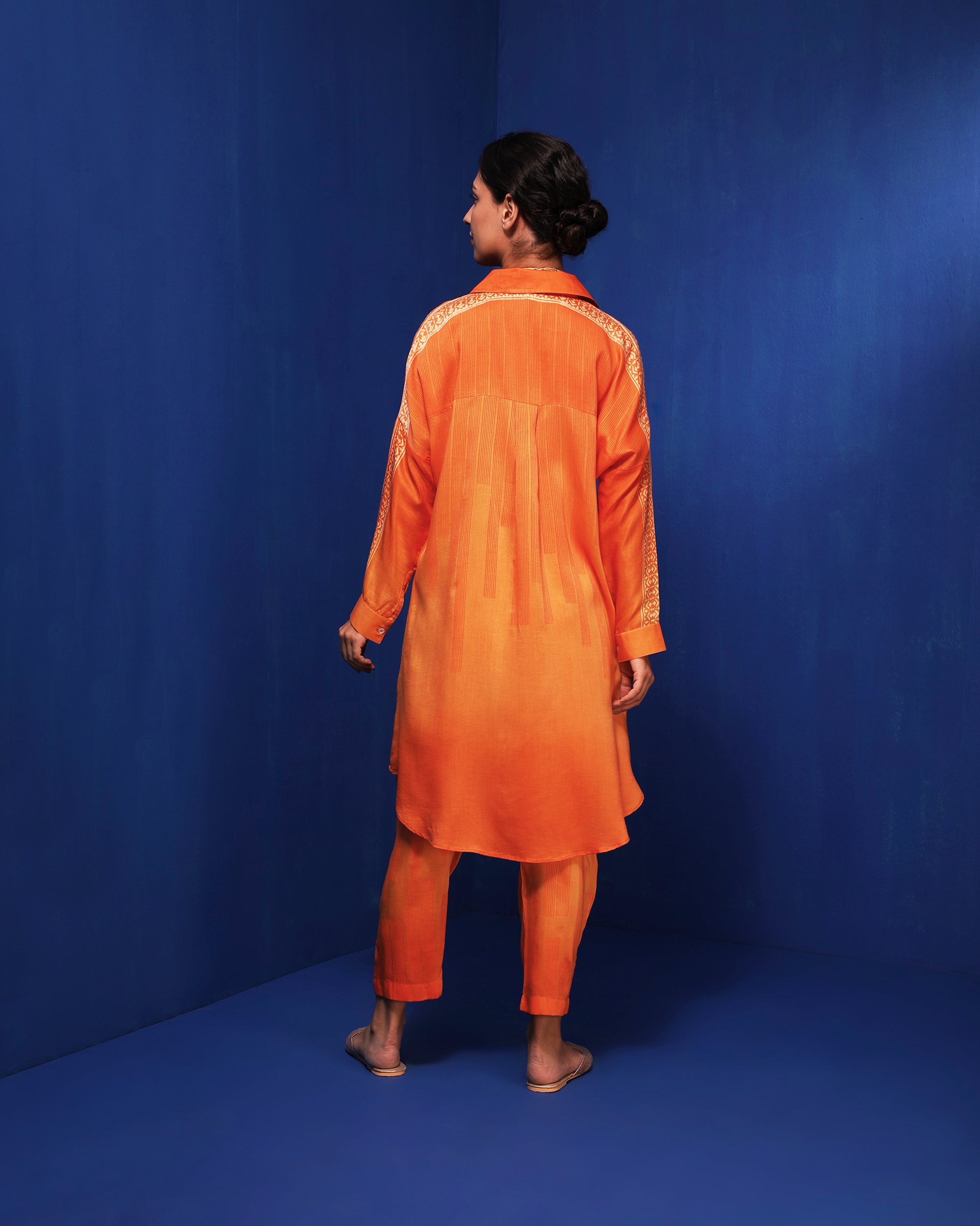 Orange ombre block printed shirt tunic set