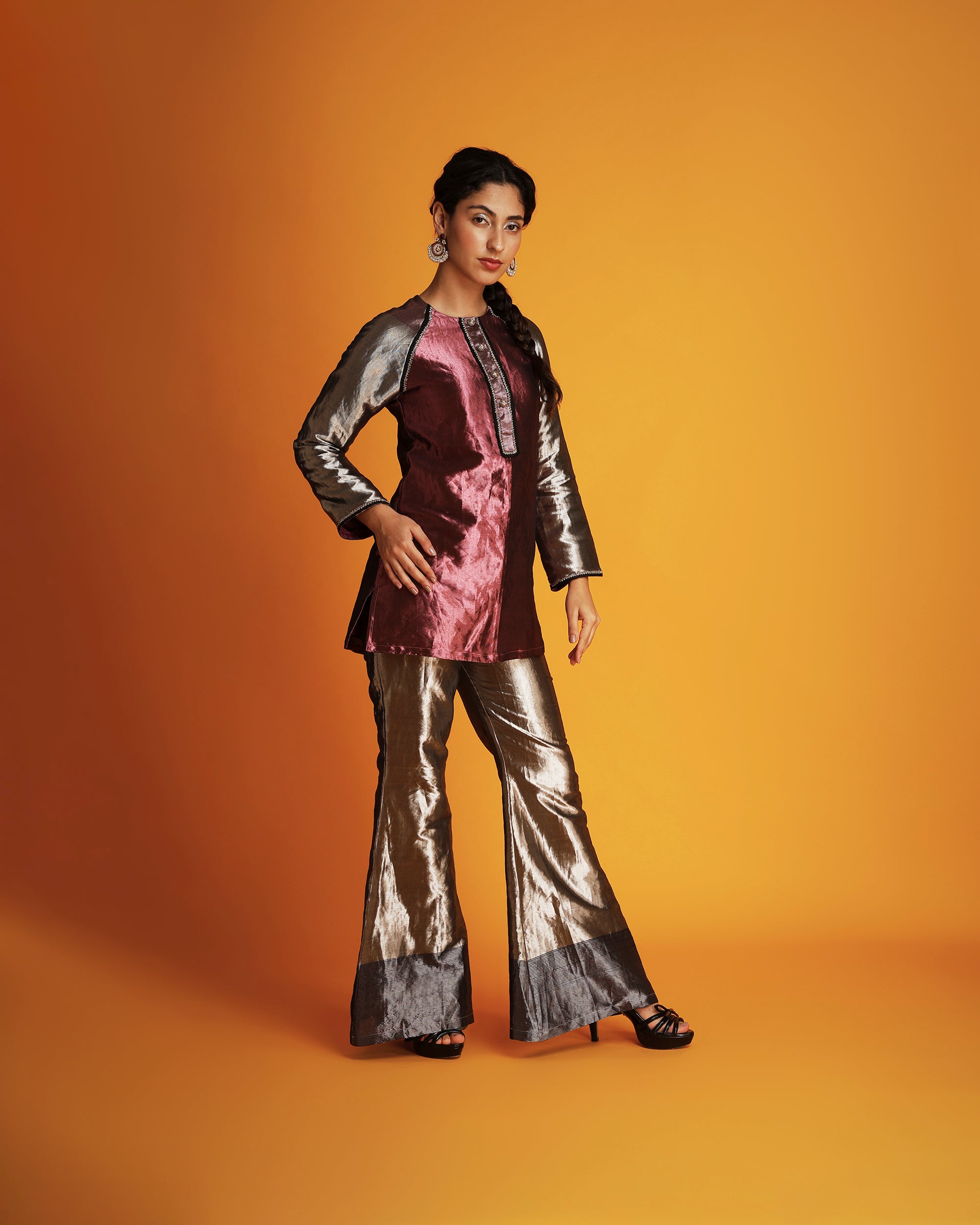 Silver tissue bell bottom pants