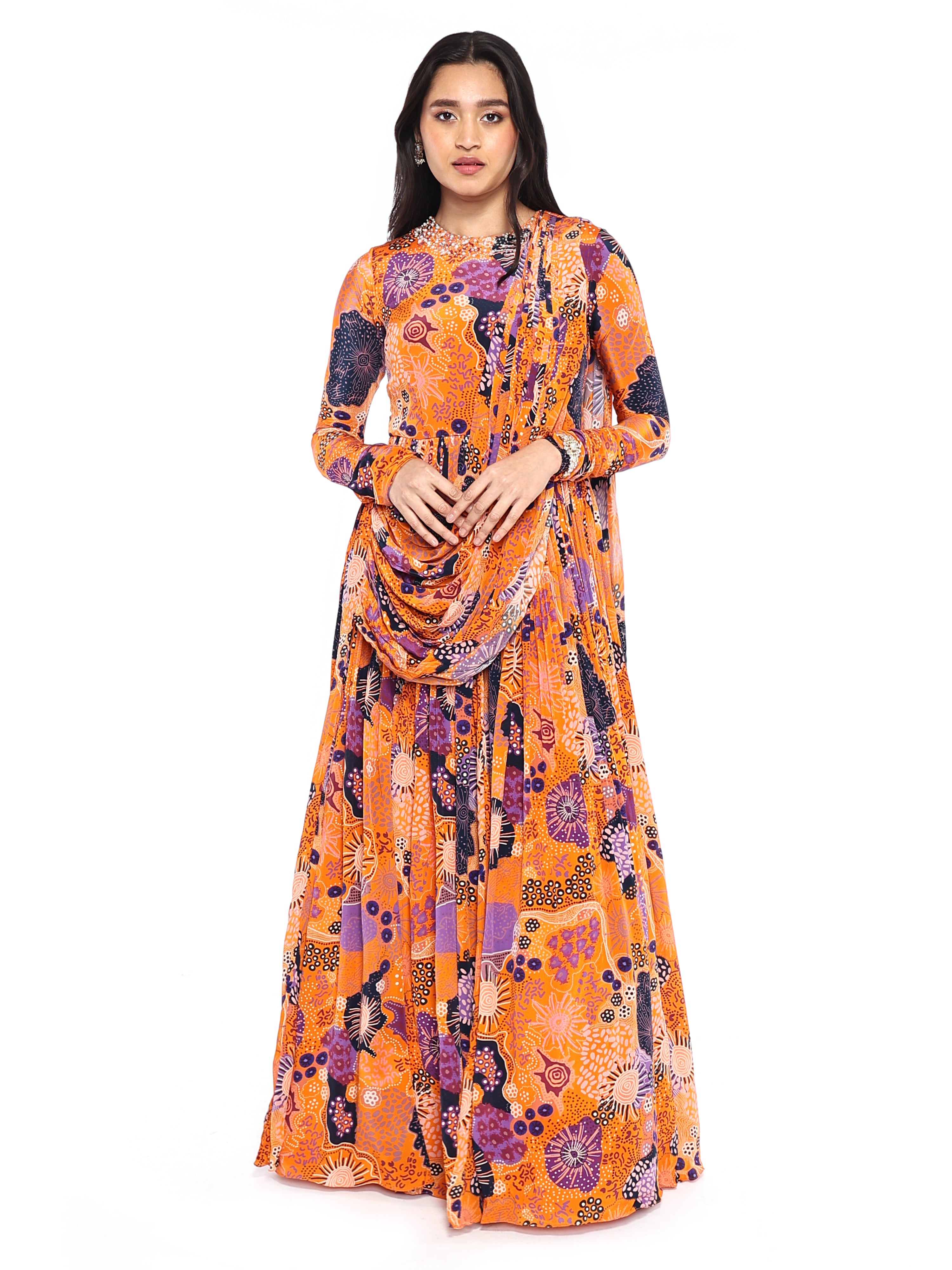 Predraped Anarkali saree With bejewelled Belt