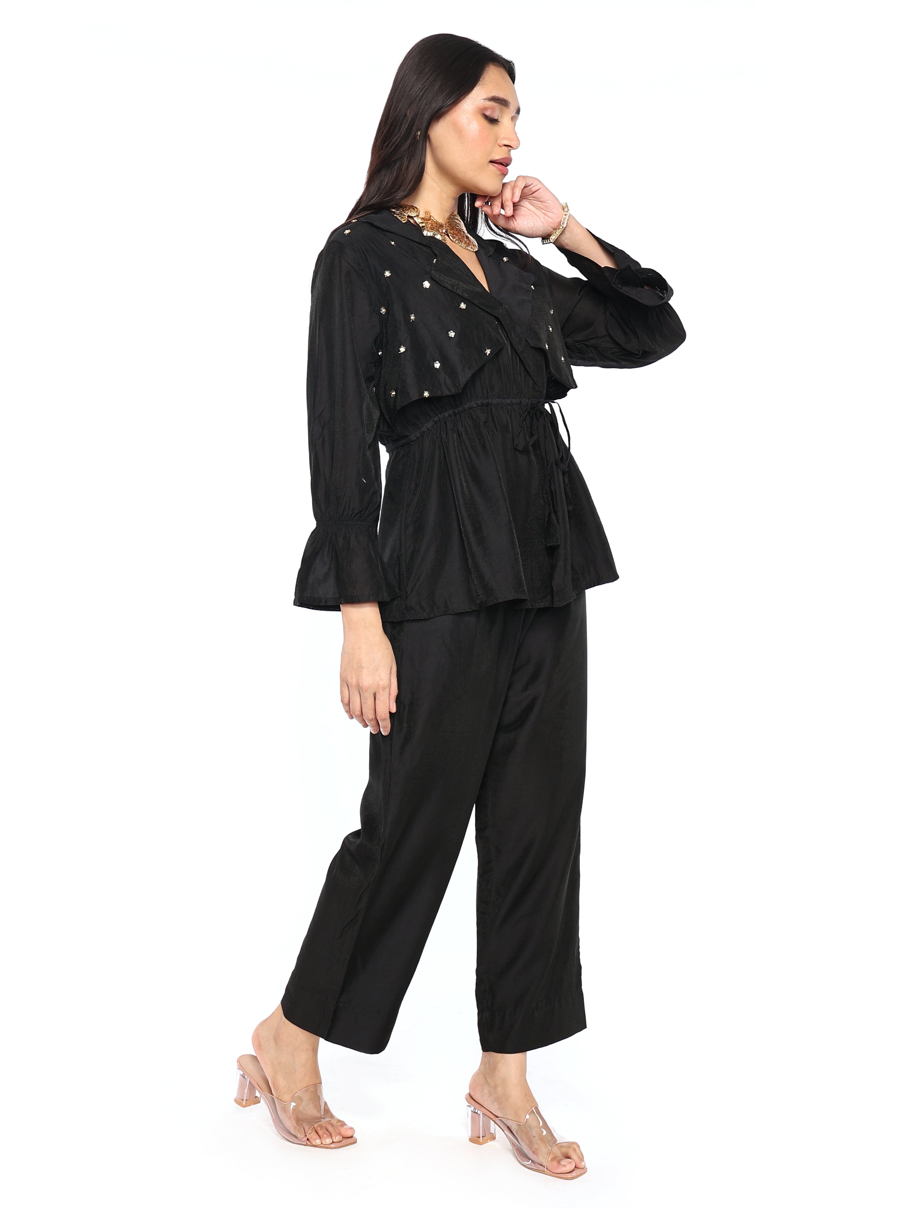 Trench jacket paired with pants