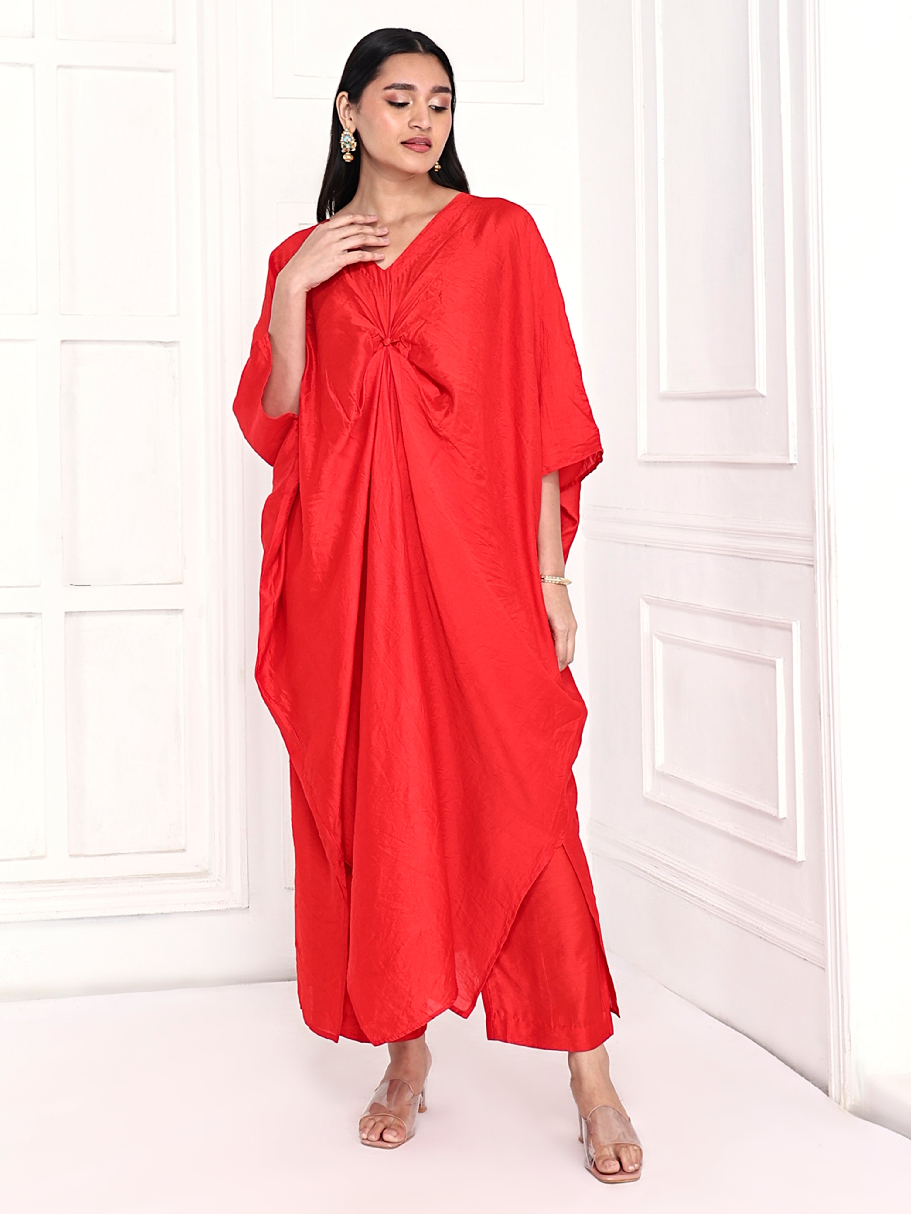 knotted kaftan set paired with matching pants