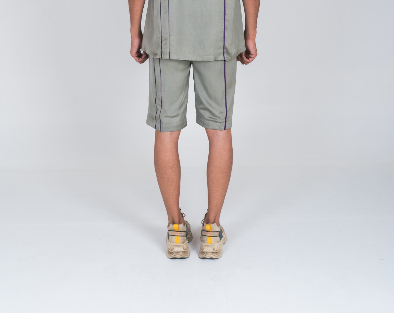 Green Shorts with Purple Pipin