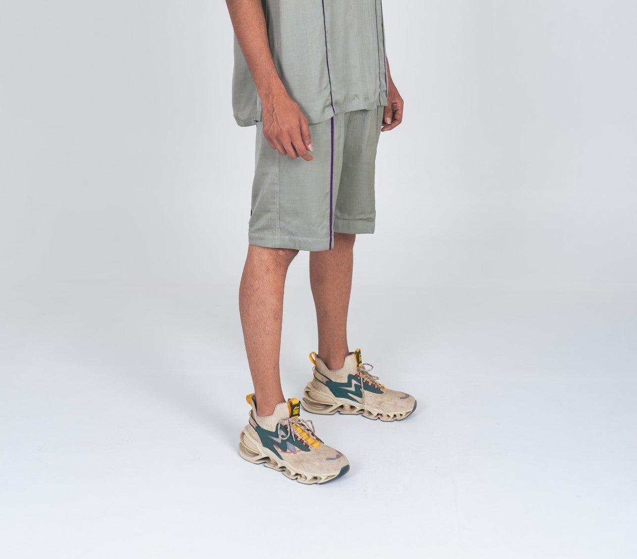 Green Shorts with Purple Pipin