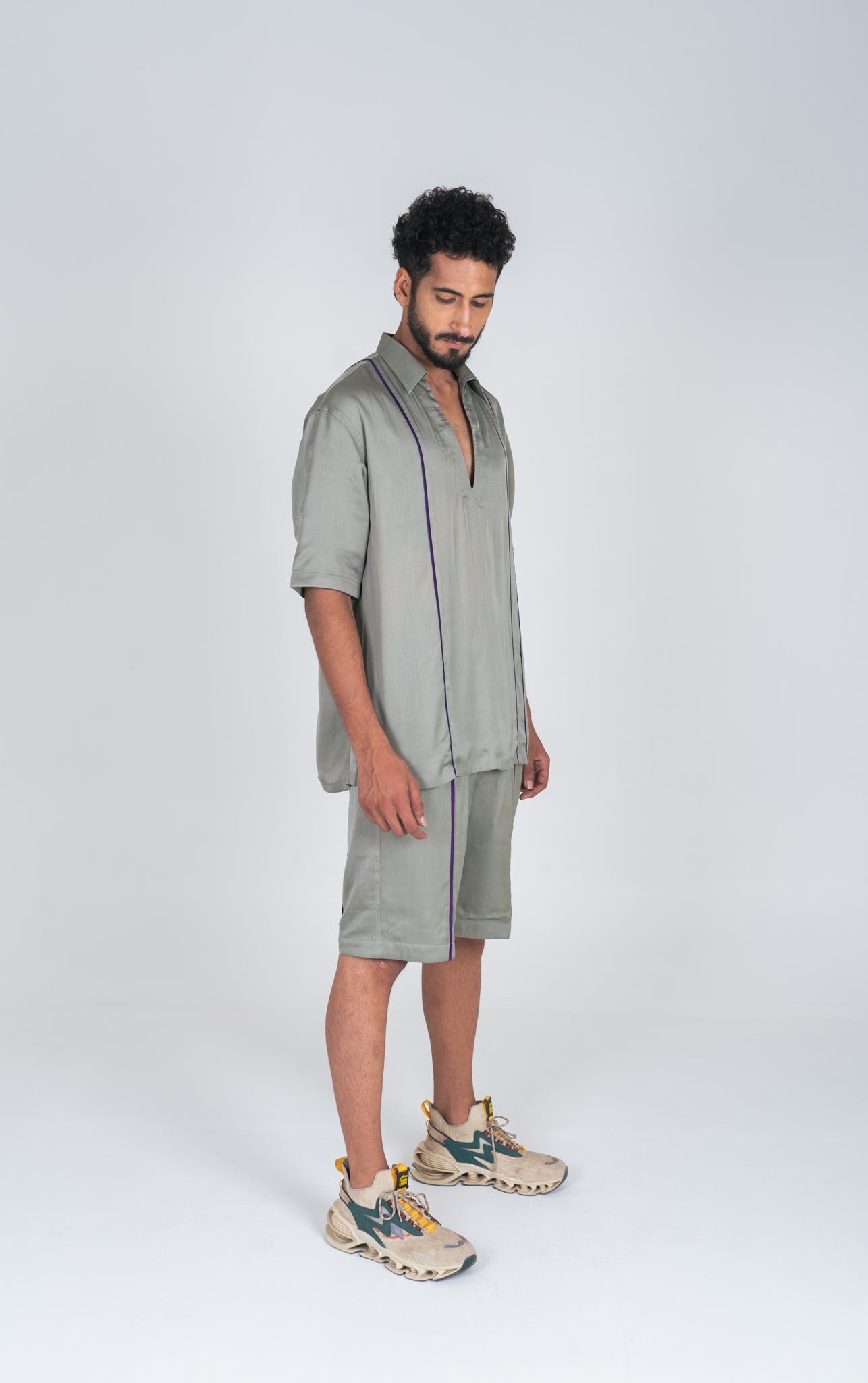 Green Co-ord Set with Purple Pipin