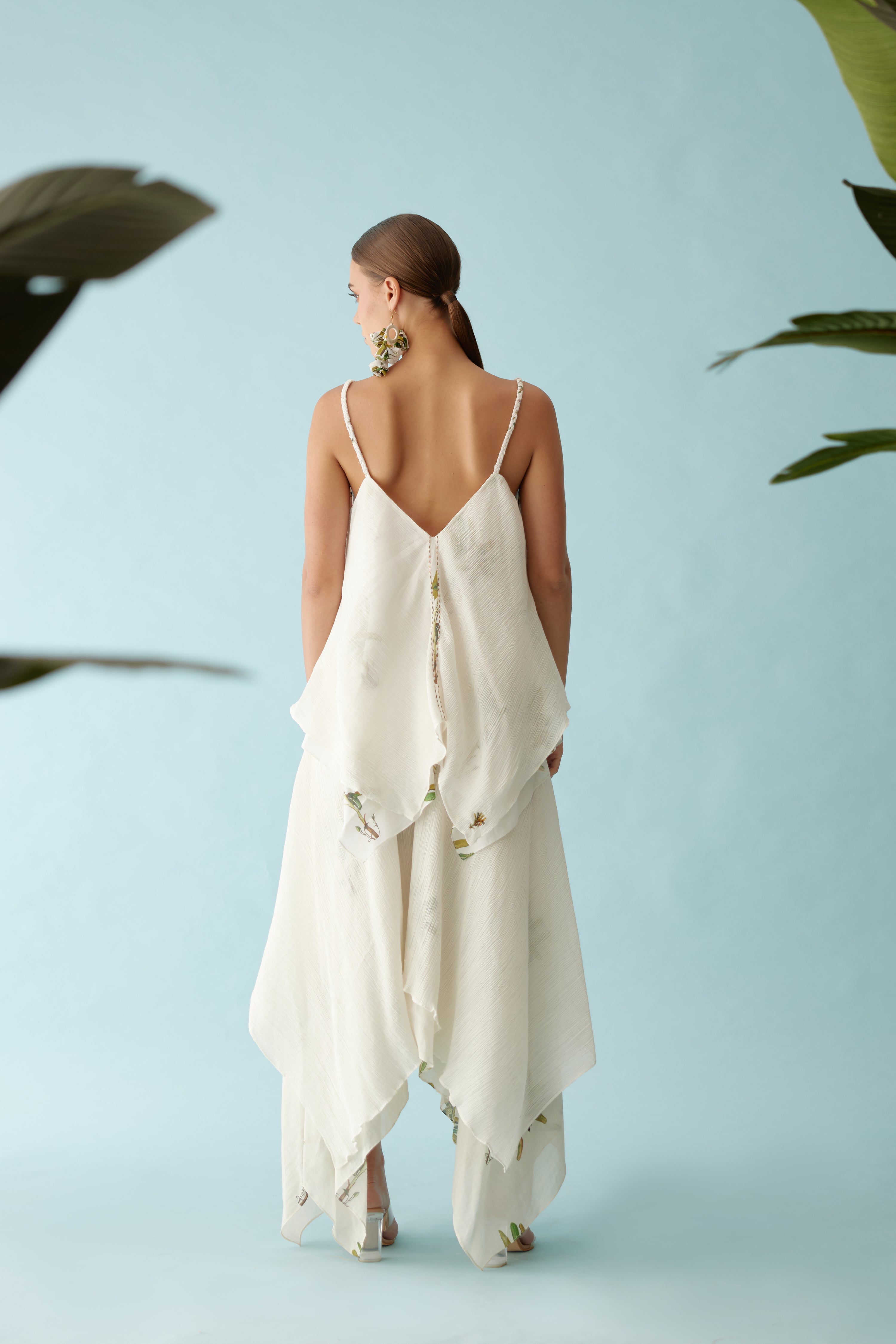 Off-white asymmetrical double layer co-ord sets
