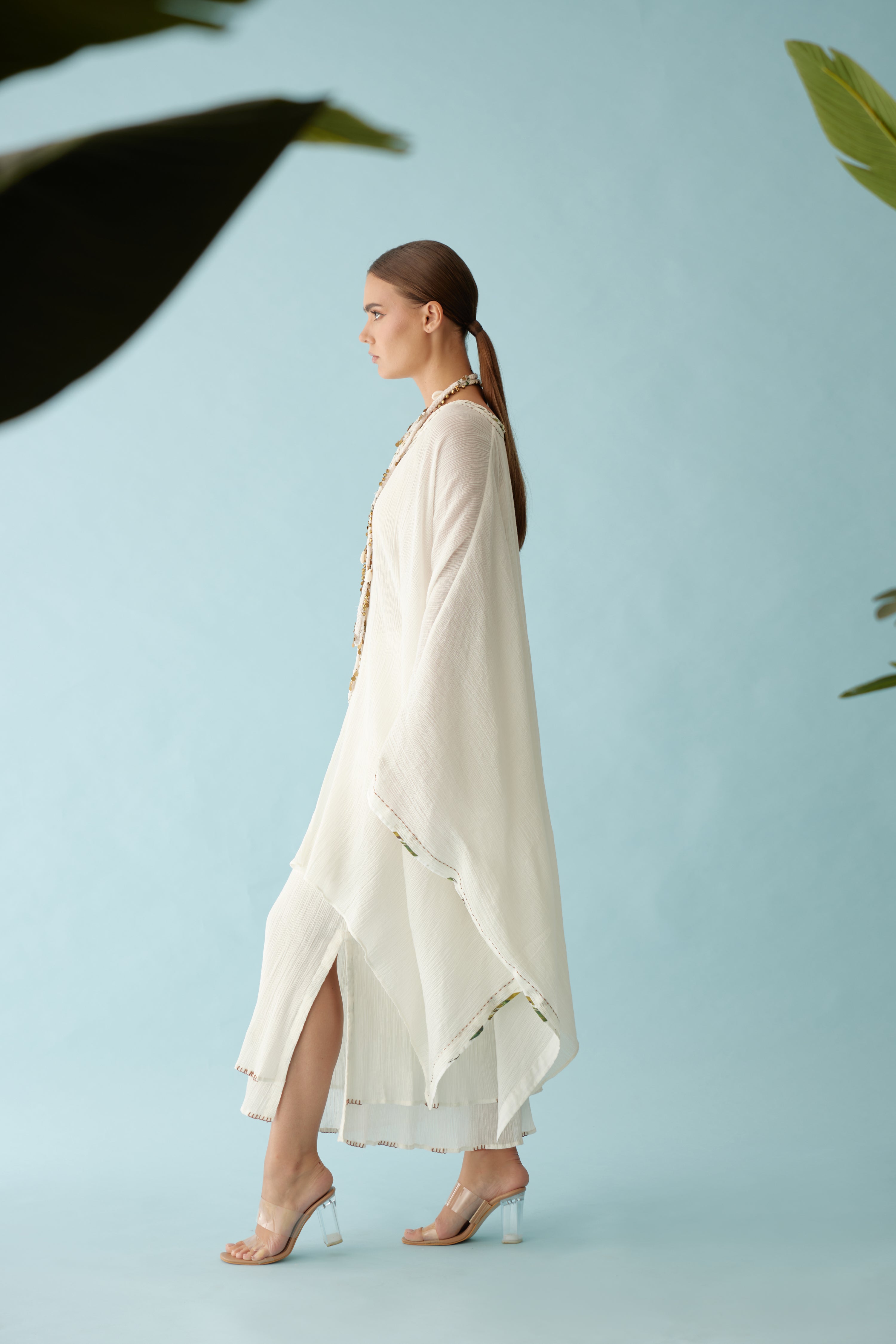 Off-white hand braided tassels and banana tree applique co-ord sets