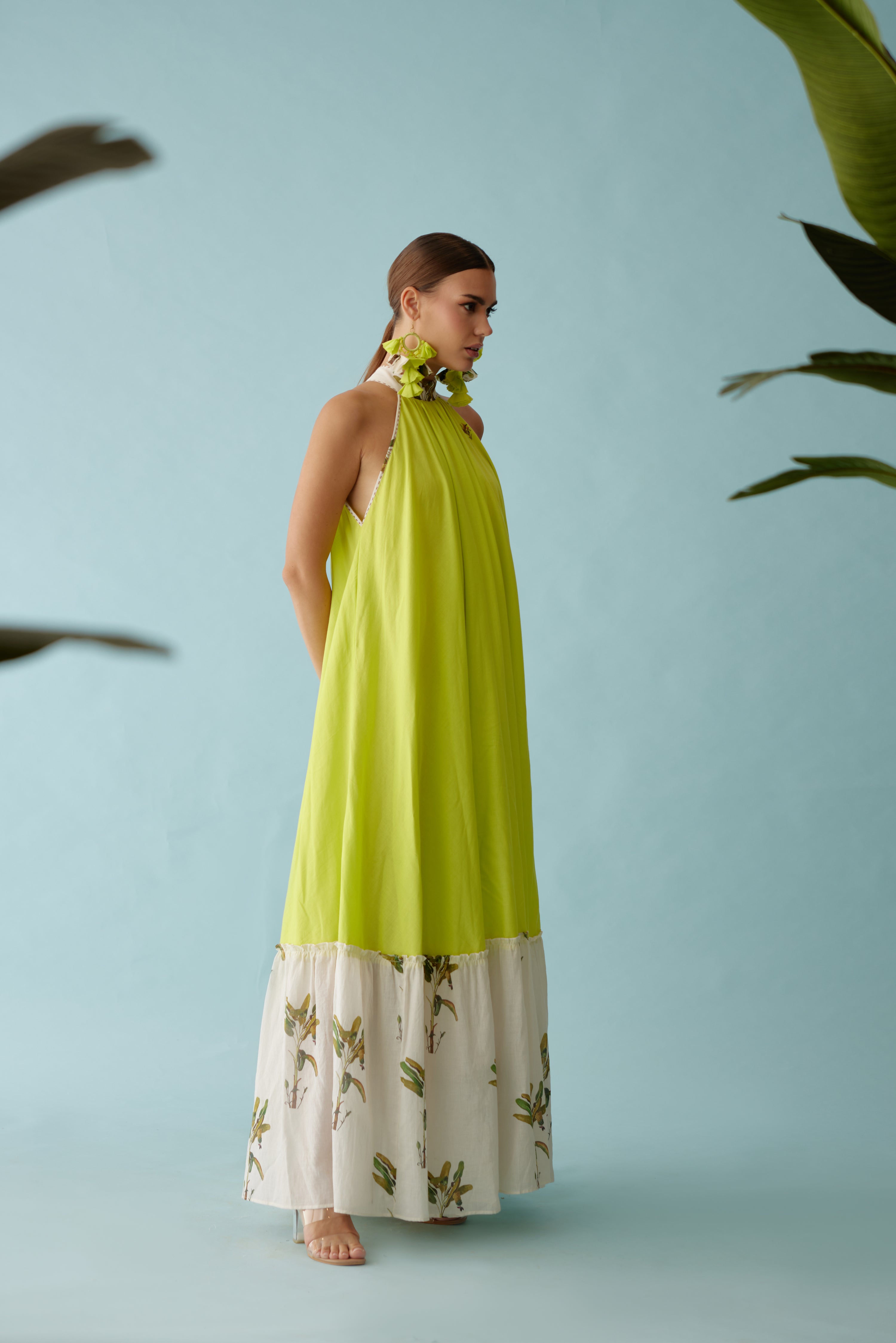 Lime green halter maxi dress