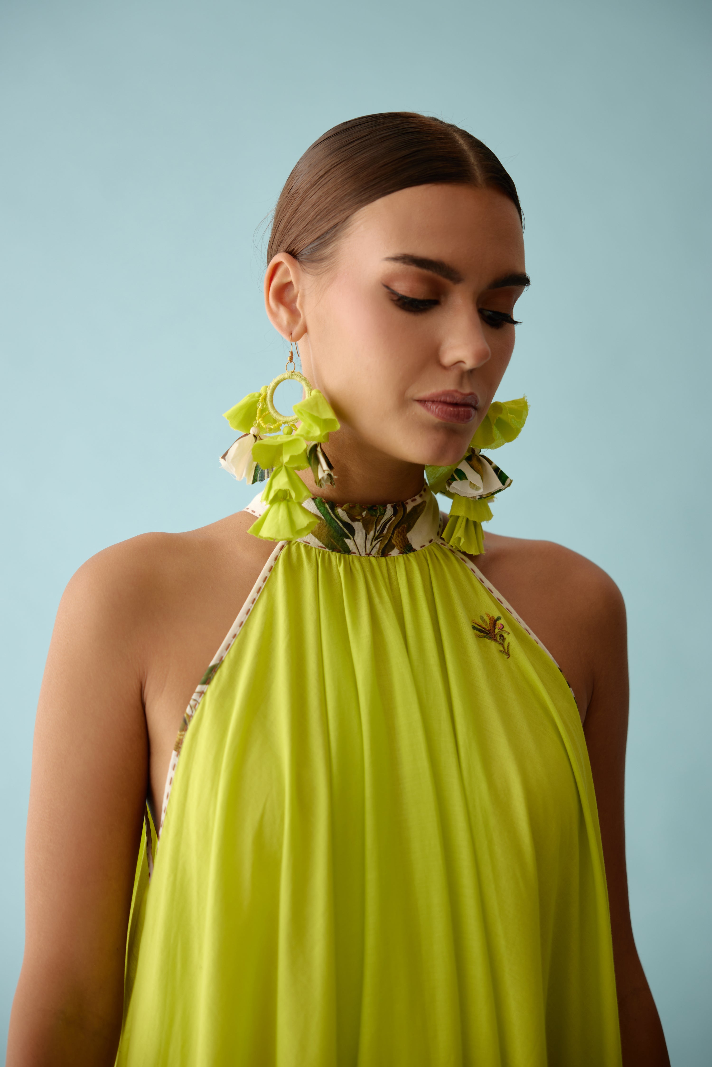 Lime green halter maxi dress