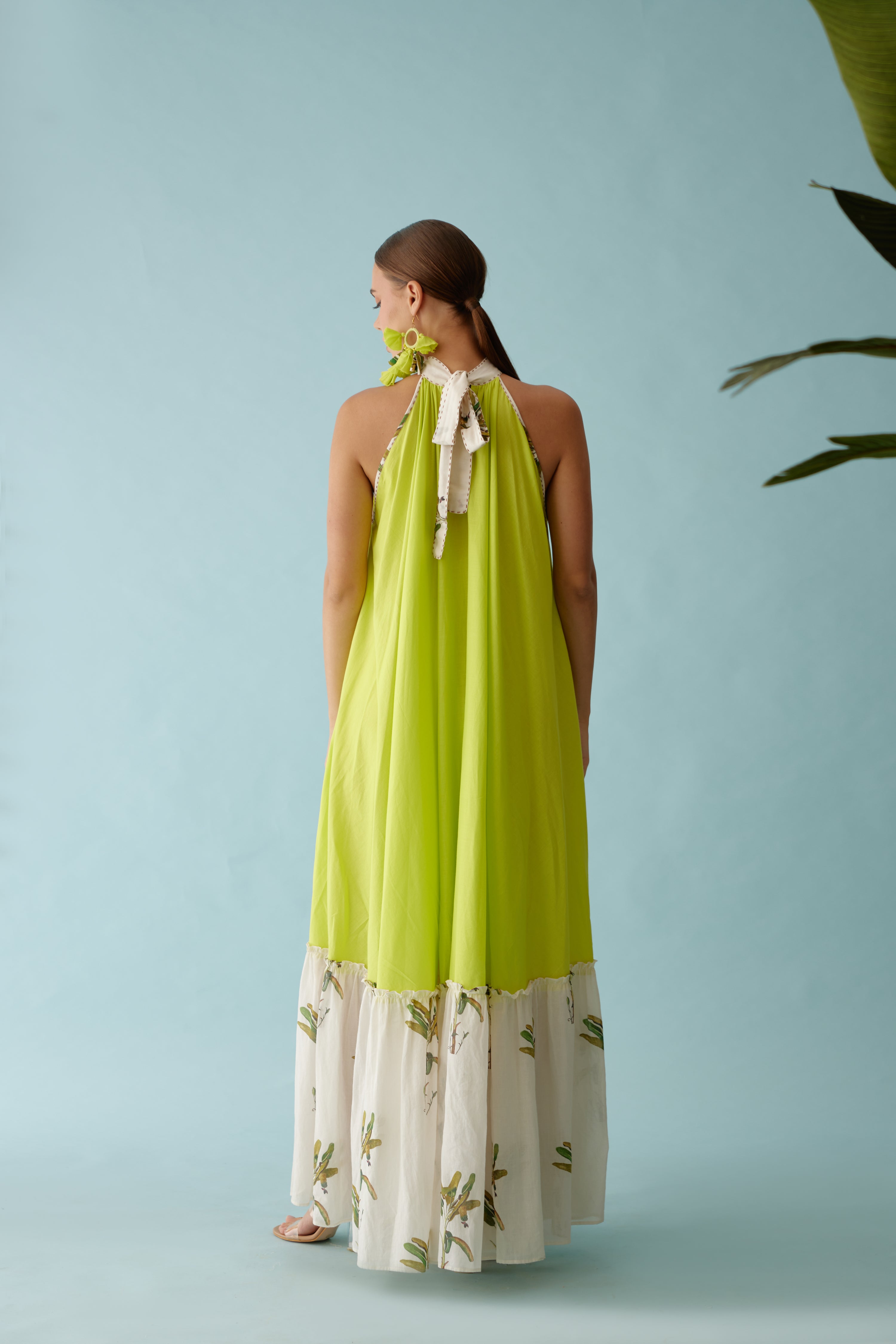 Lime green halter maxi dress