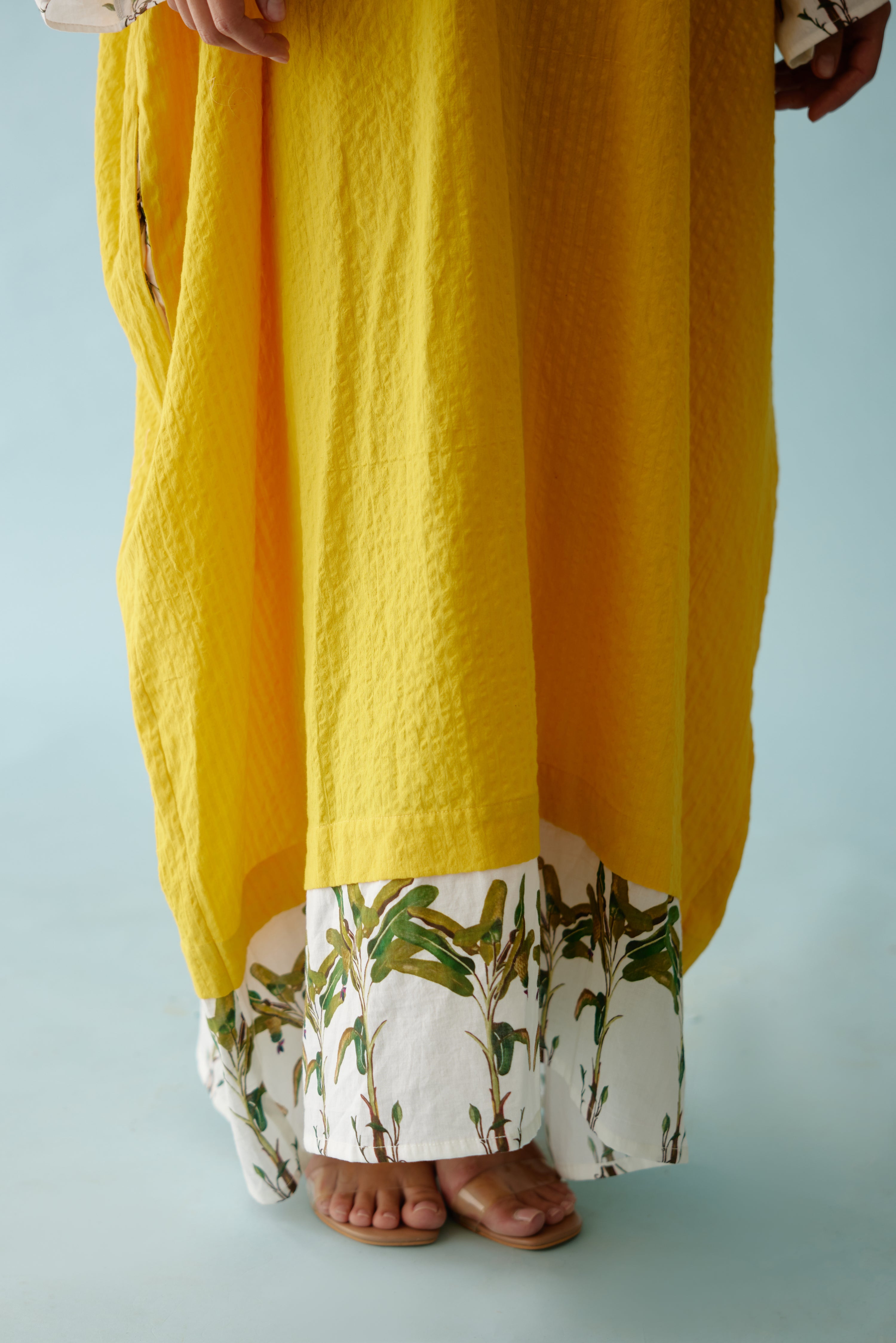 Yellow hand-braided tassels kaftan dress