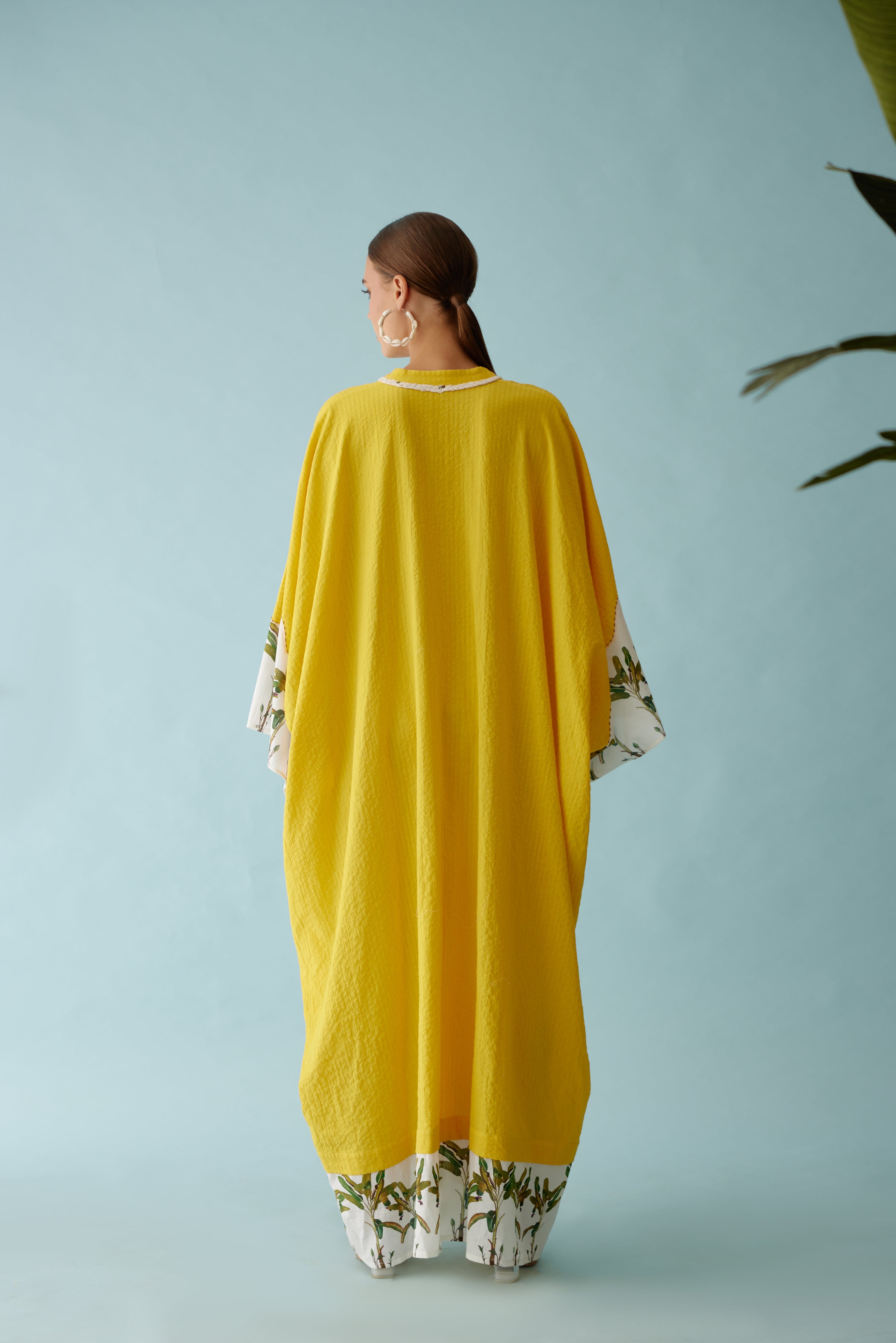 Yellow hand-braided tassels kaftan dress
