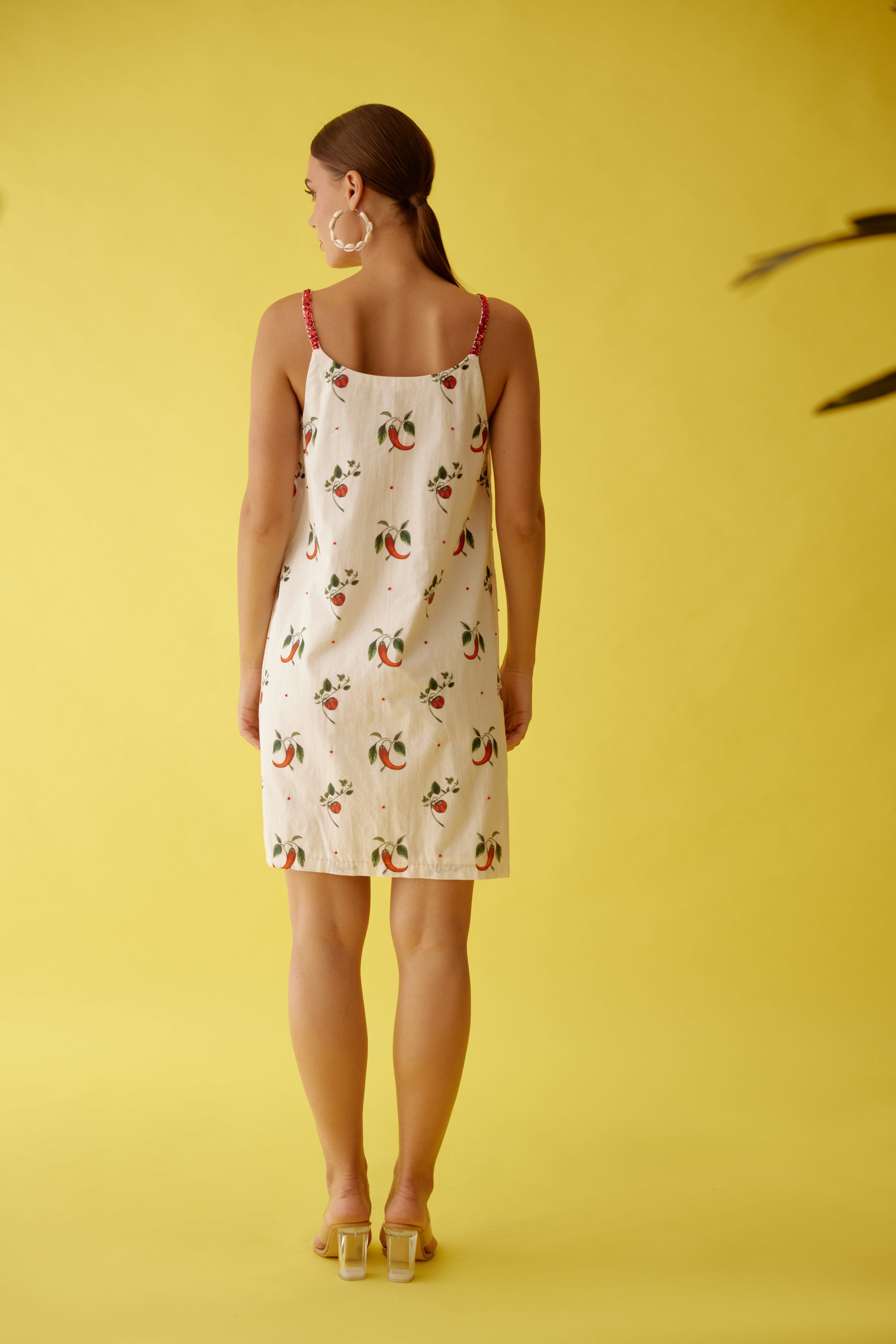 Off-white hand painted chilli print v-neck slip dress