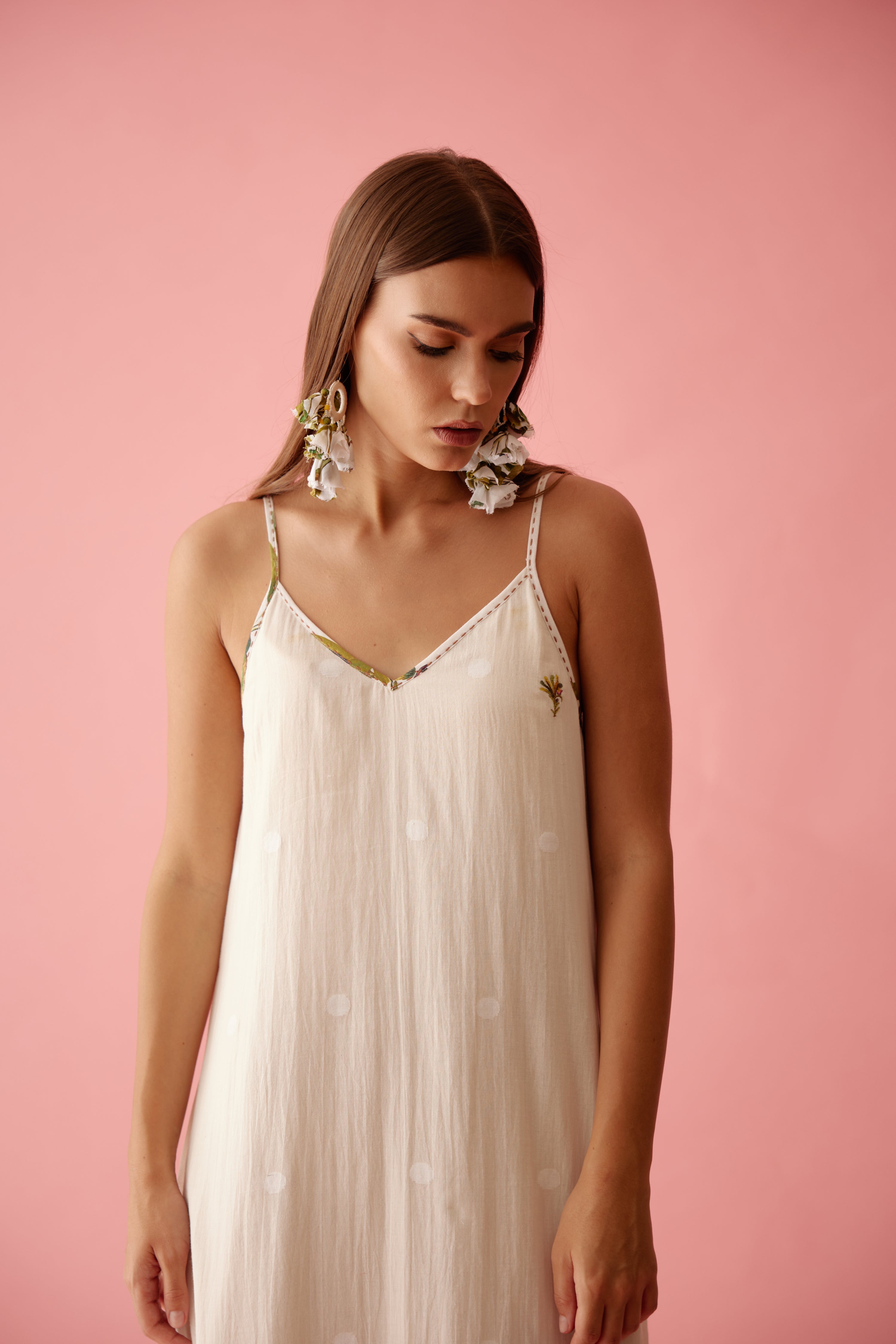 Cream handwoven jamdani cotton slip dress