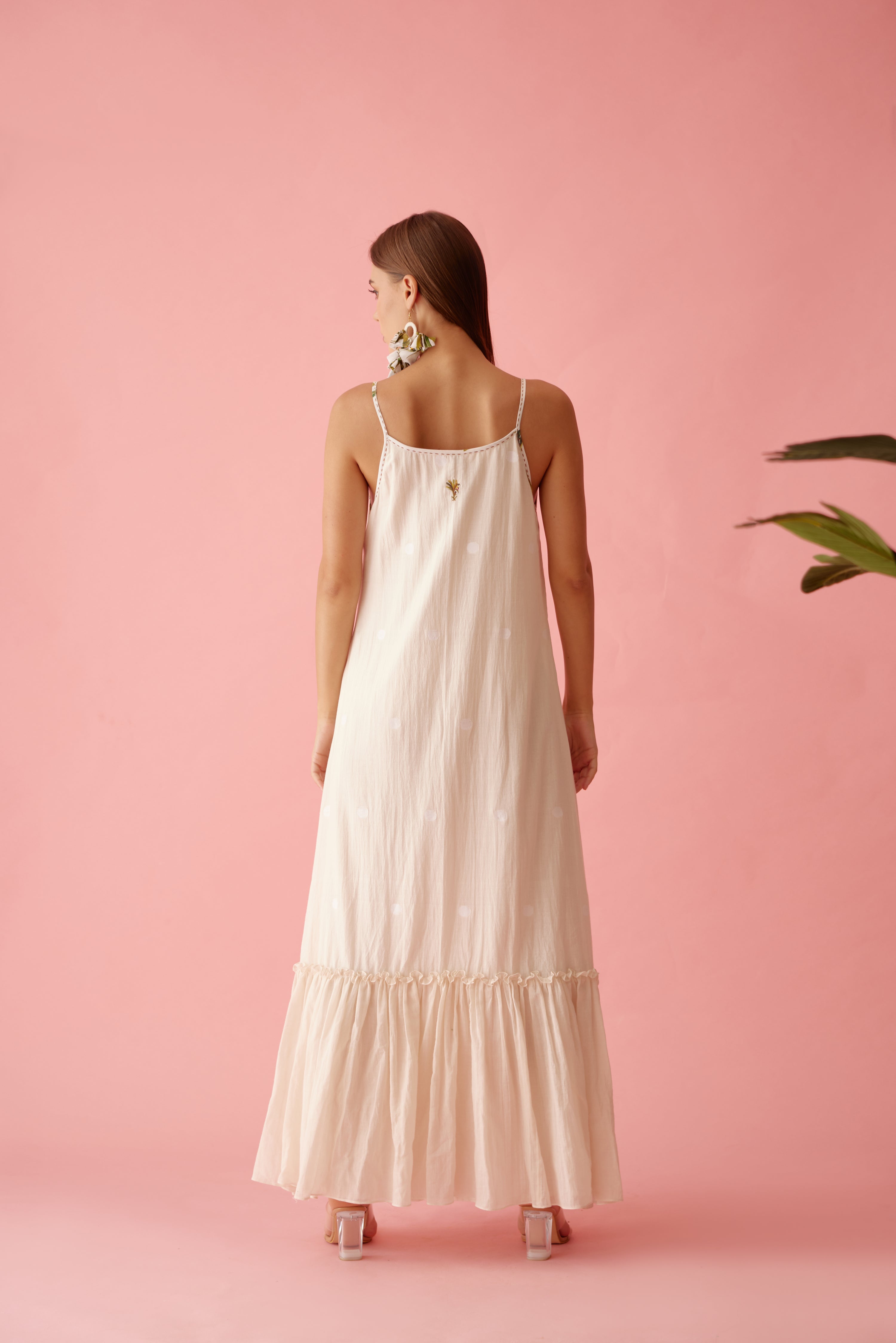 Cream handwoven jamdani cotton slip dress