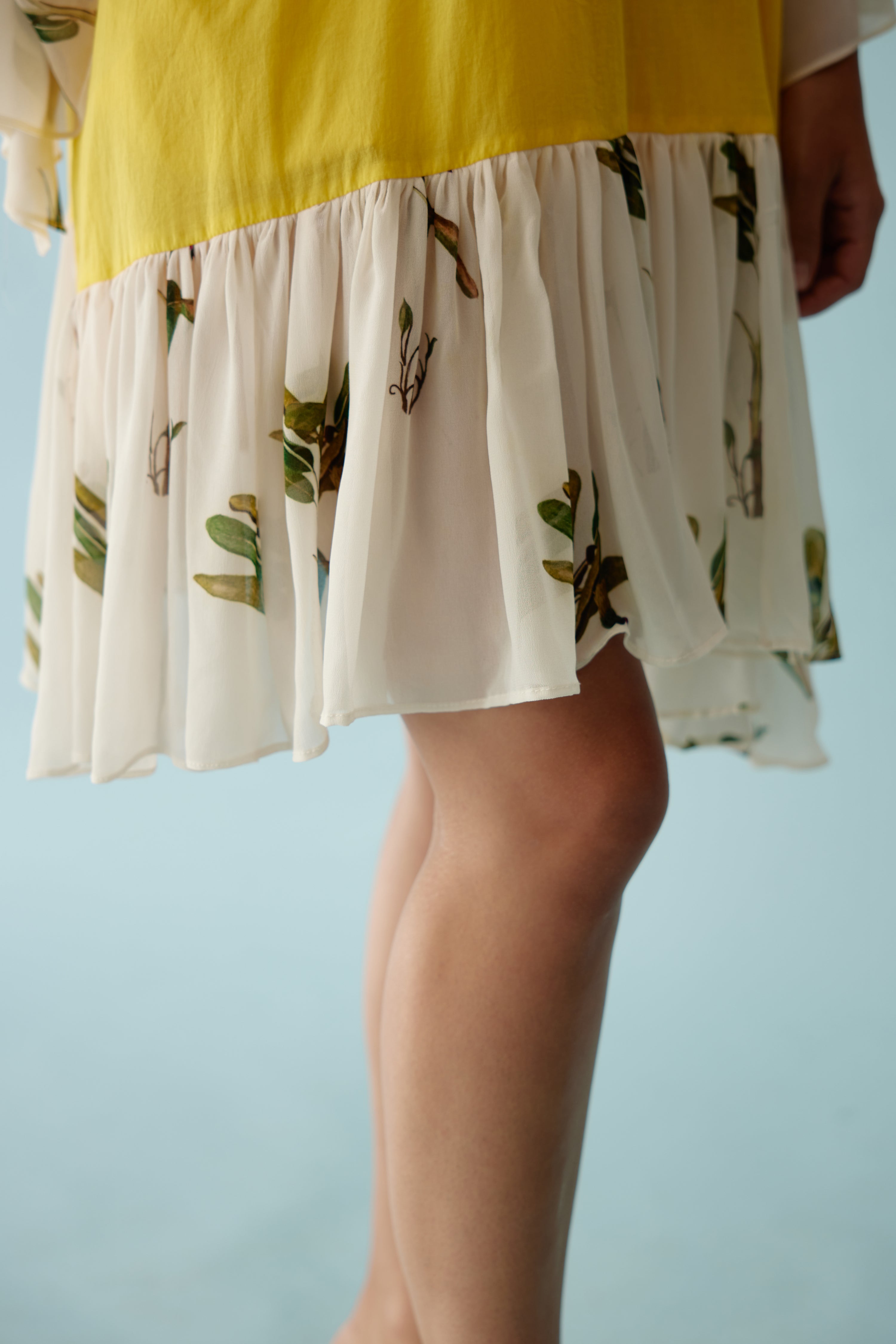 Yellow banana tree print frill dress