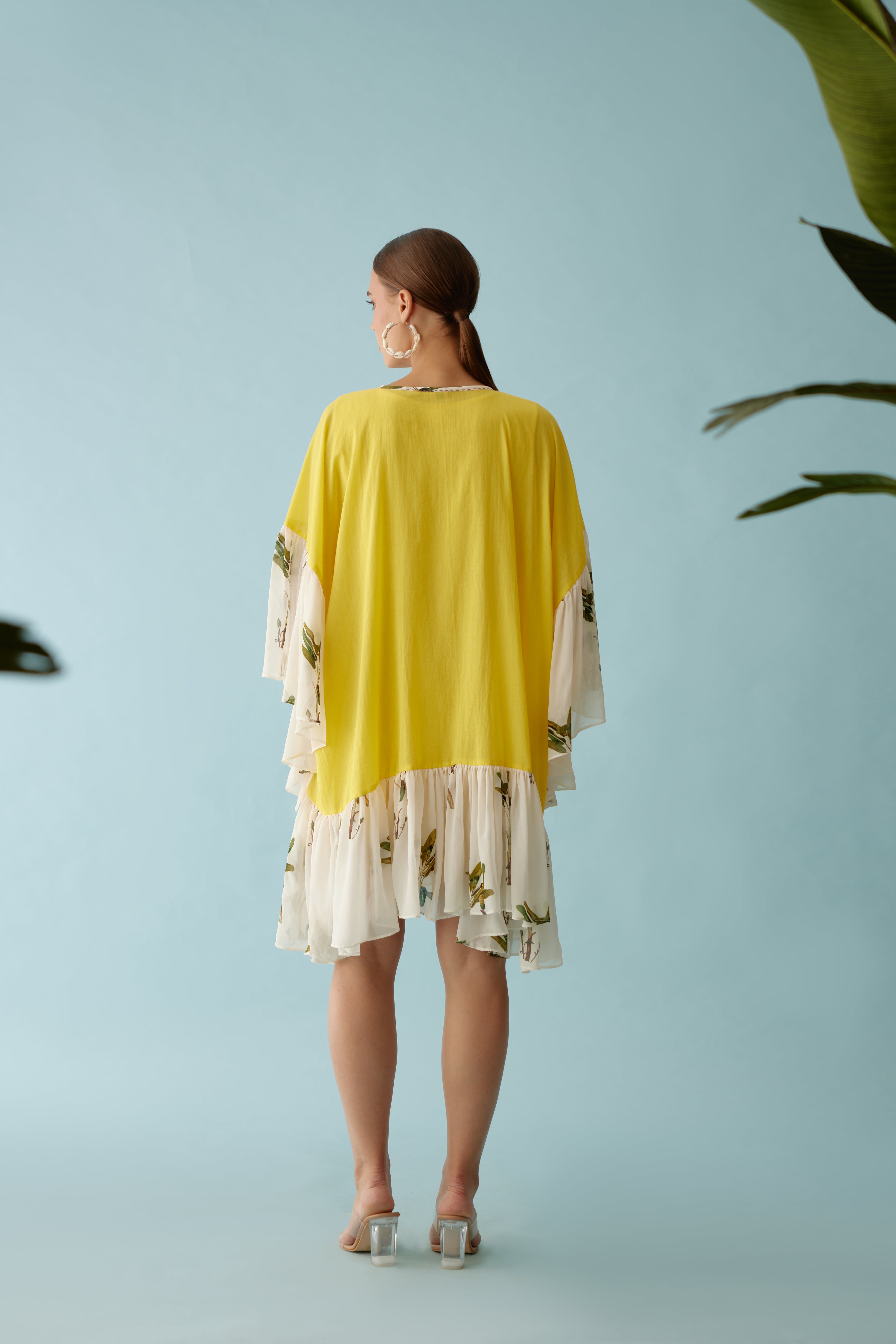 Yellow banana tree print frill dress
