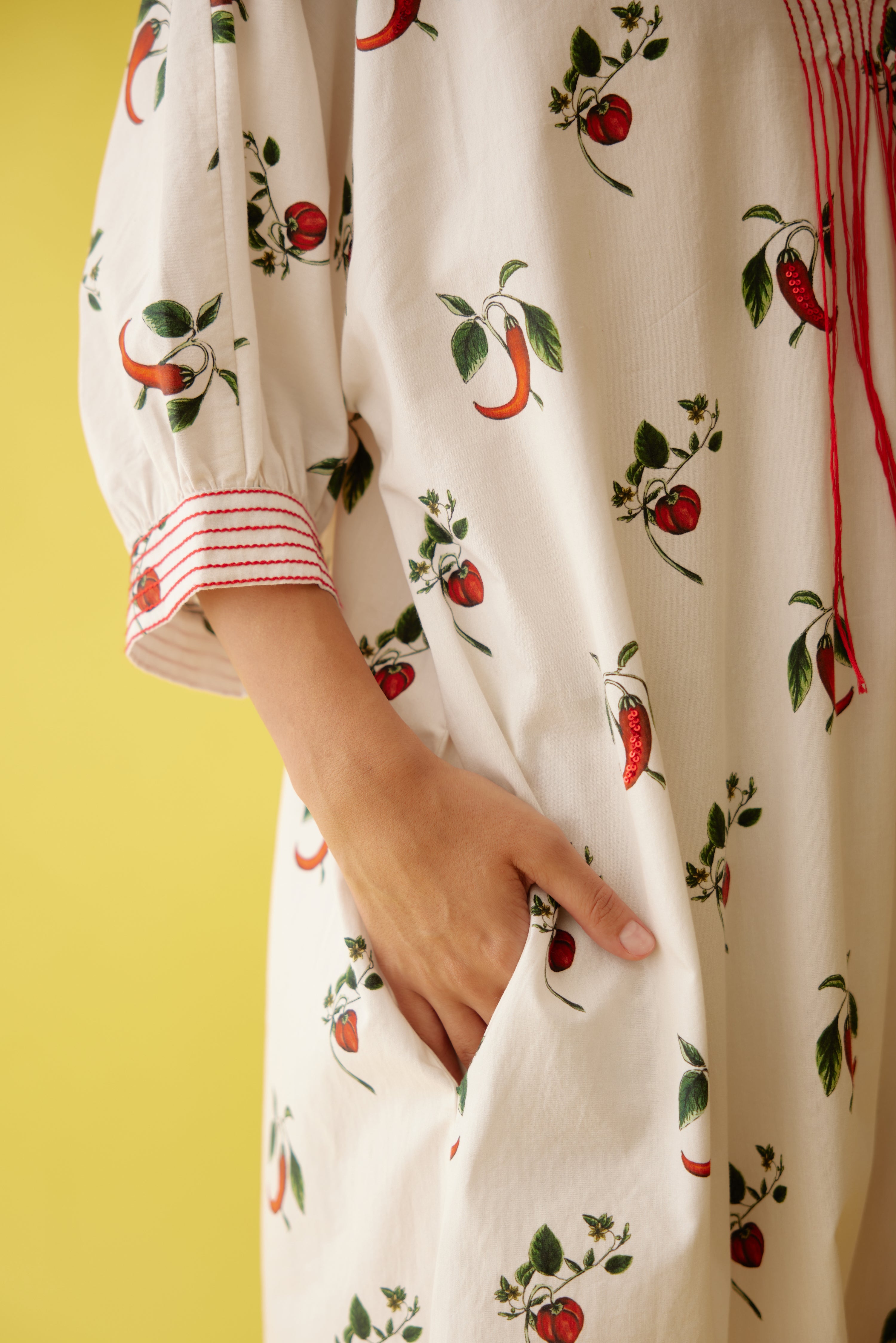 Off-white hand painted chilli print midi dress