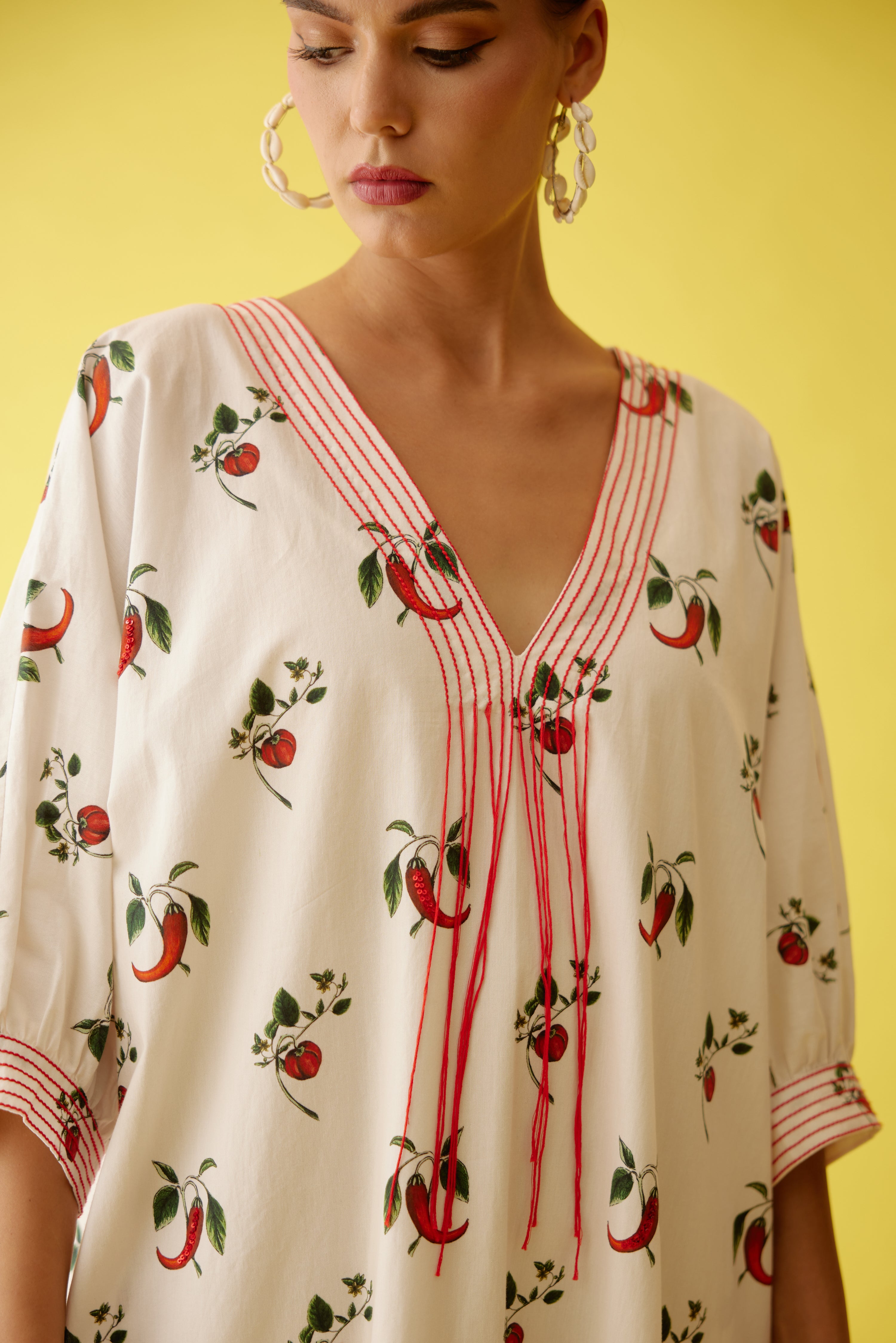 Off-white hand painted chilli print midi dress