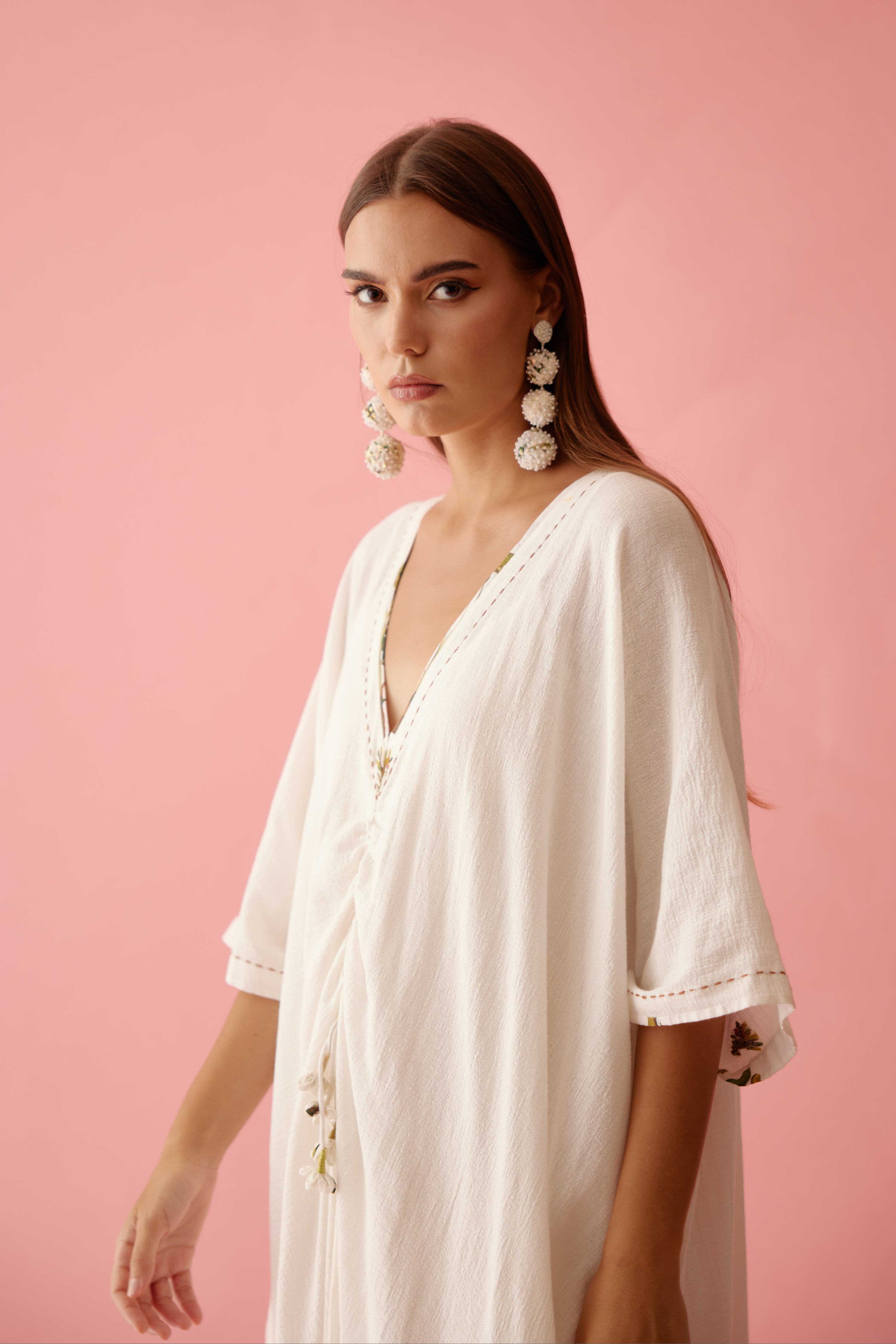 Off-white banana tree applique kaftan
