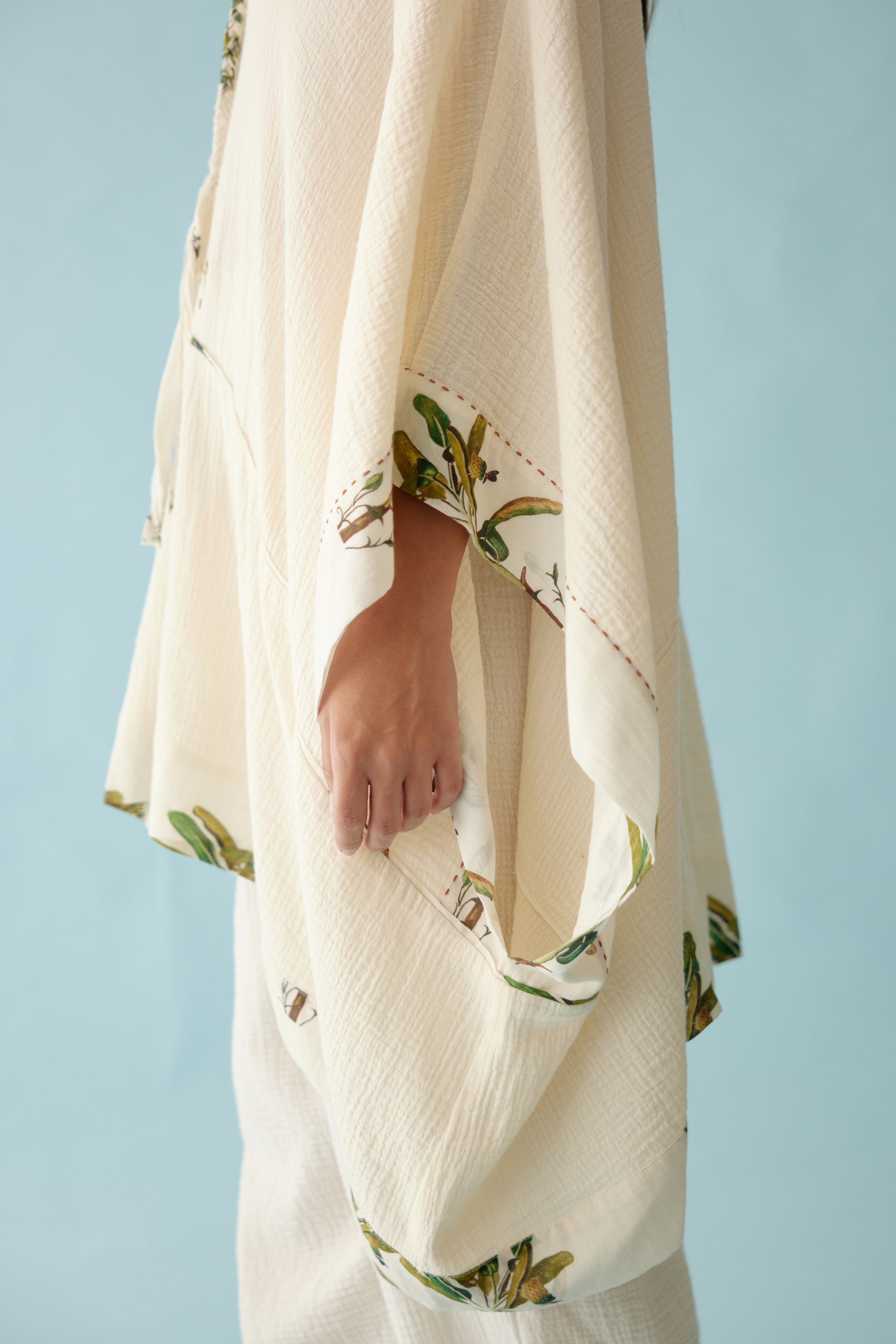 Cream hand-braided tassel kaftan