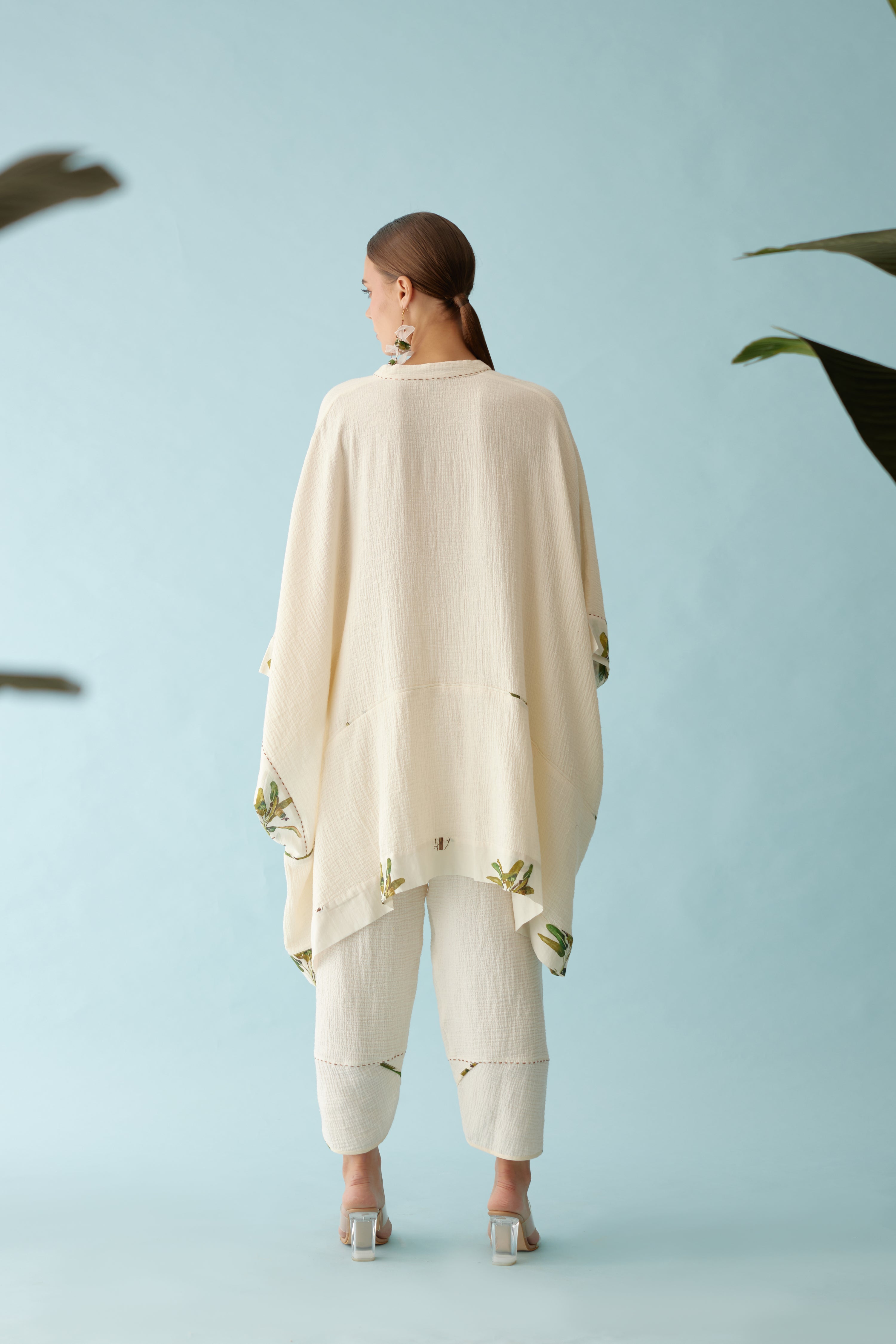 Cream hand-braided tassel kaftan