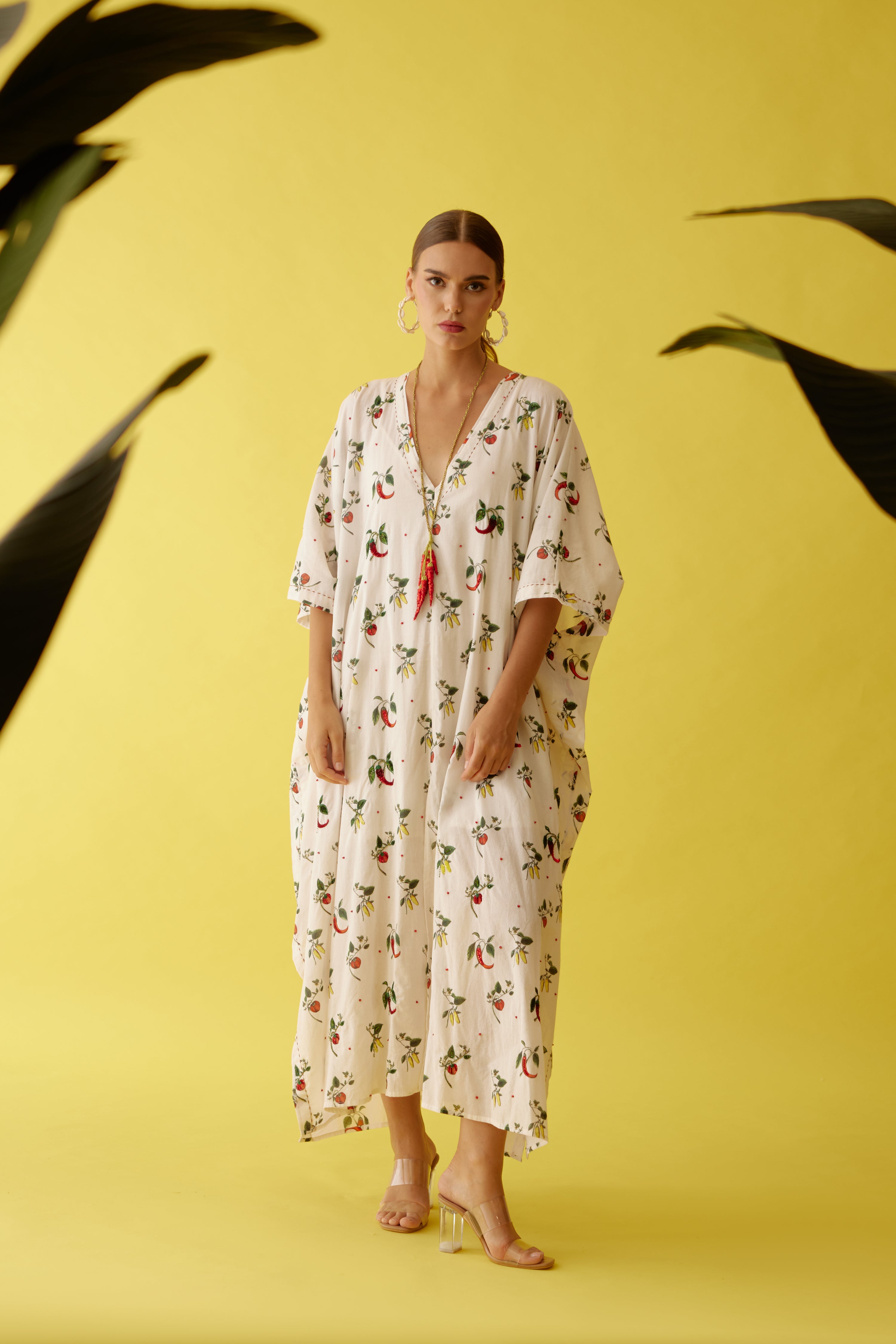Off-white hand painted chilli print kaftan