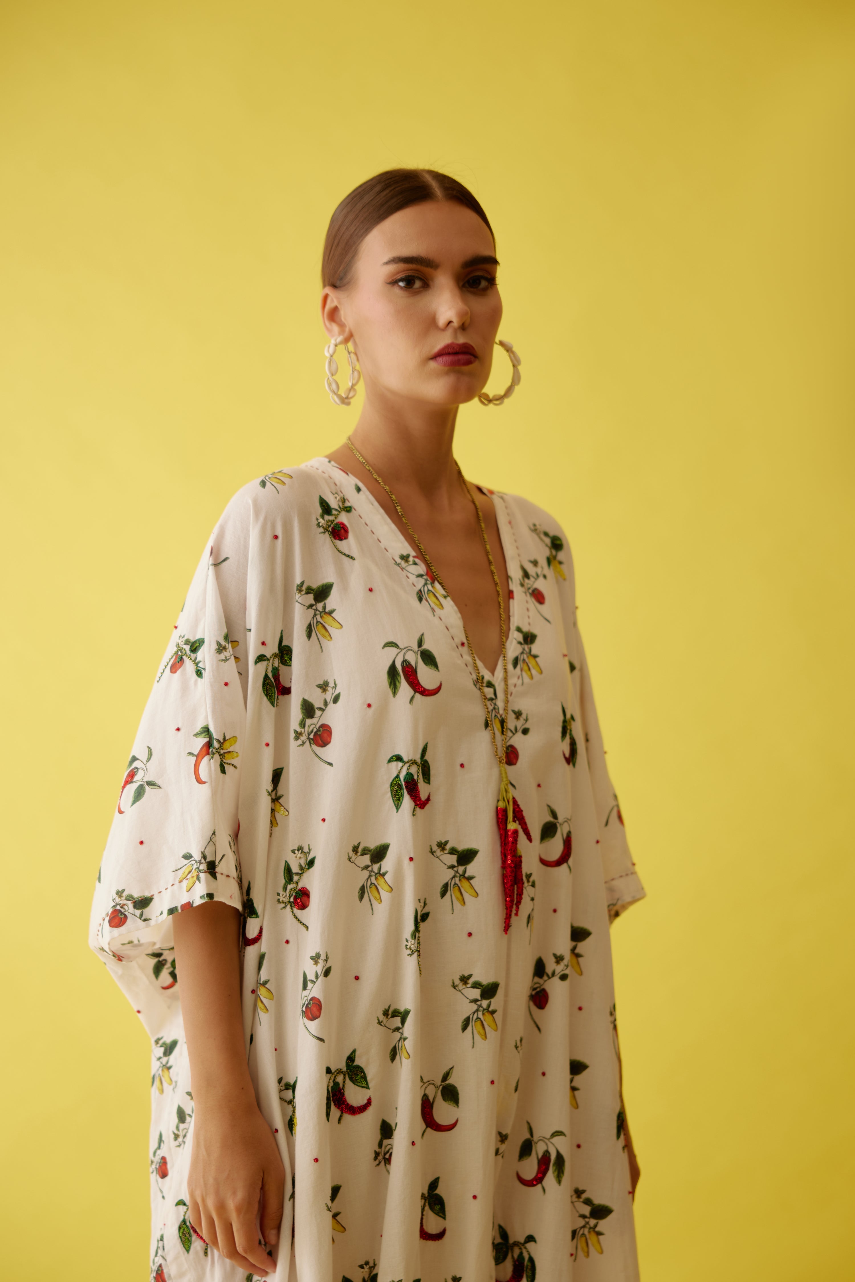 Off-white hand painted chilli print kaftan