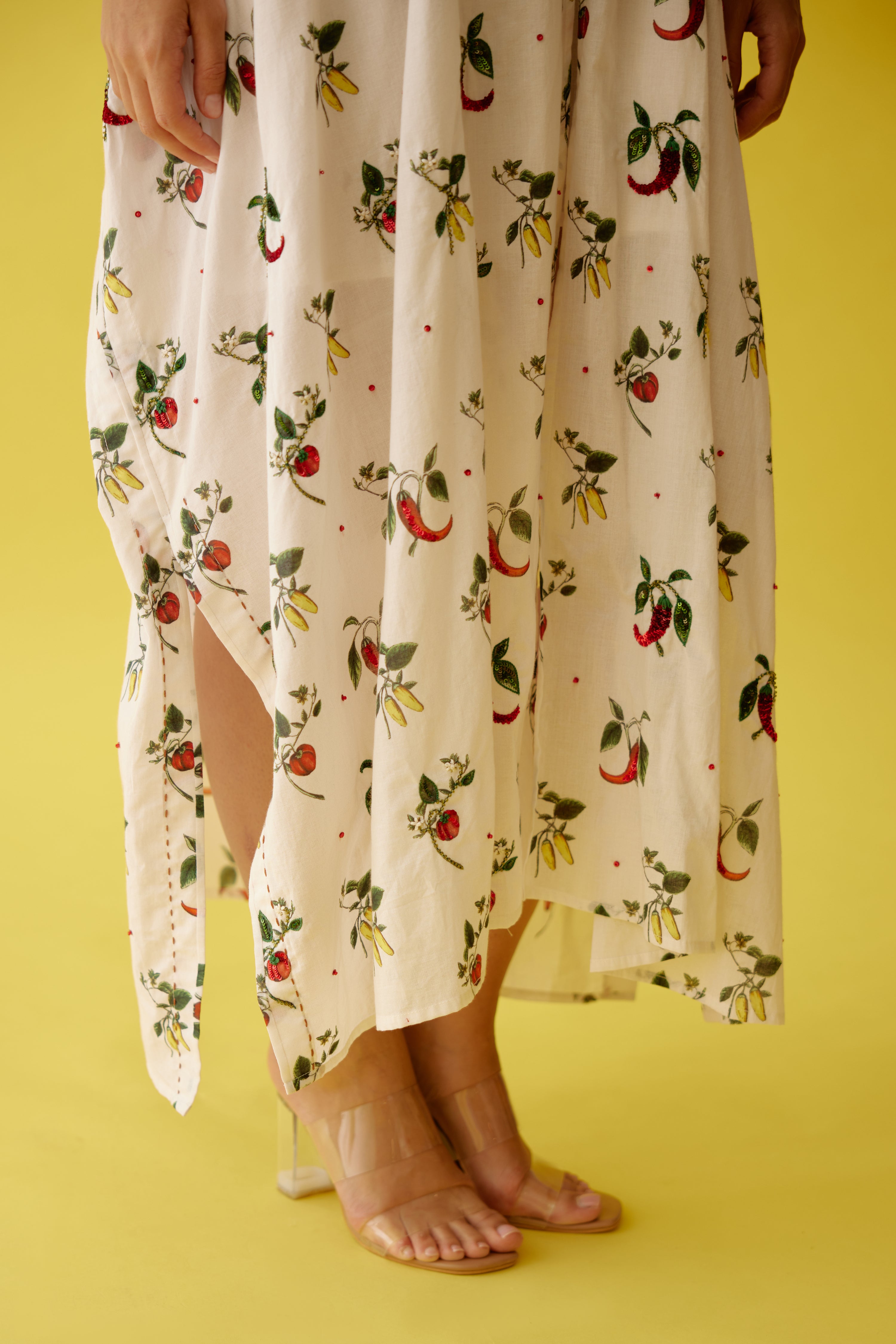 Off-white hand painted chilli print kaftan