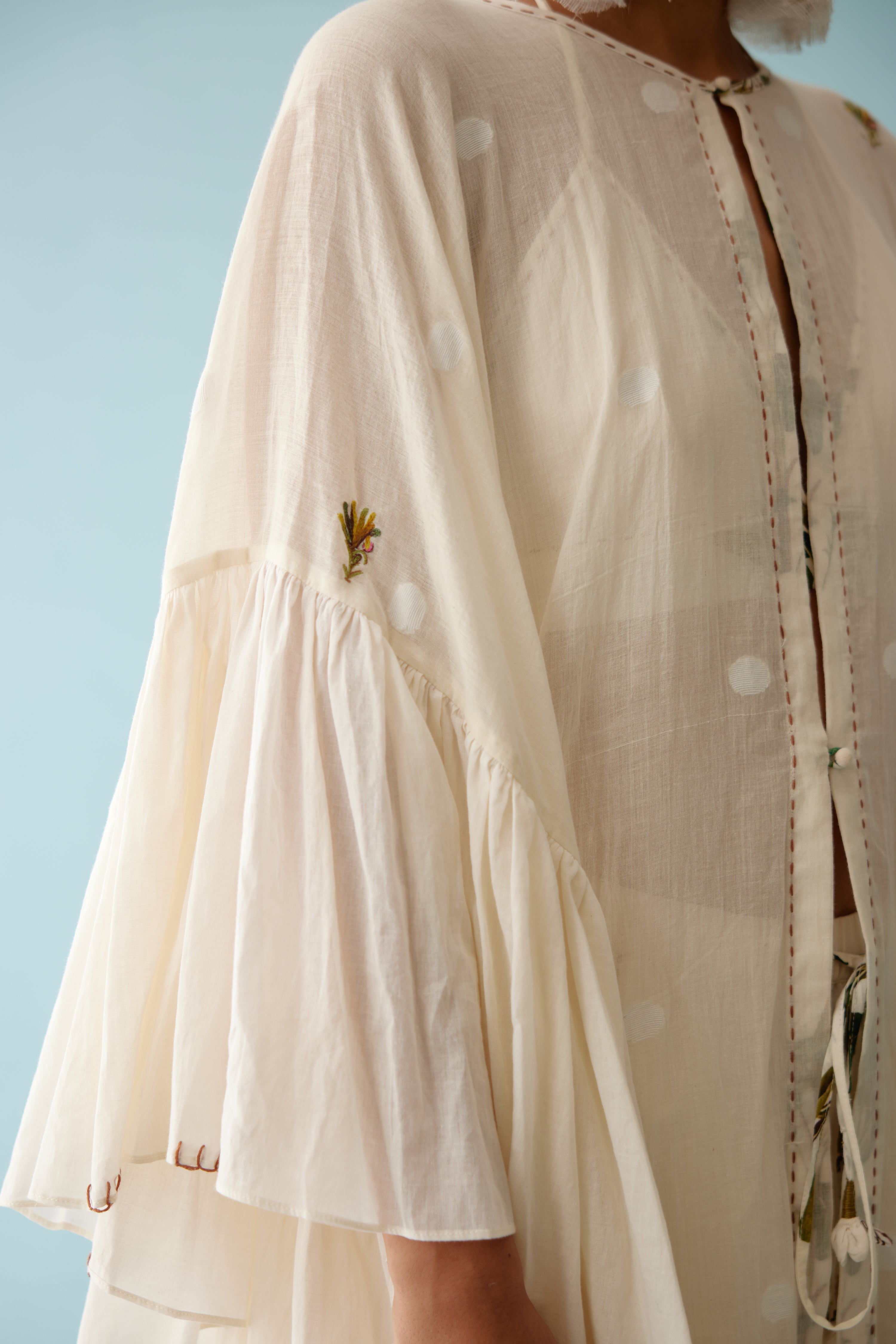 Cream handwoven jamdani cotton overgarment