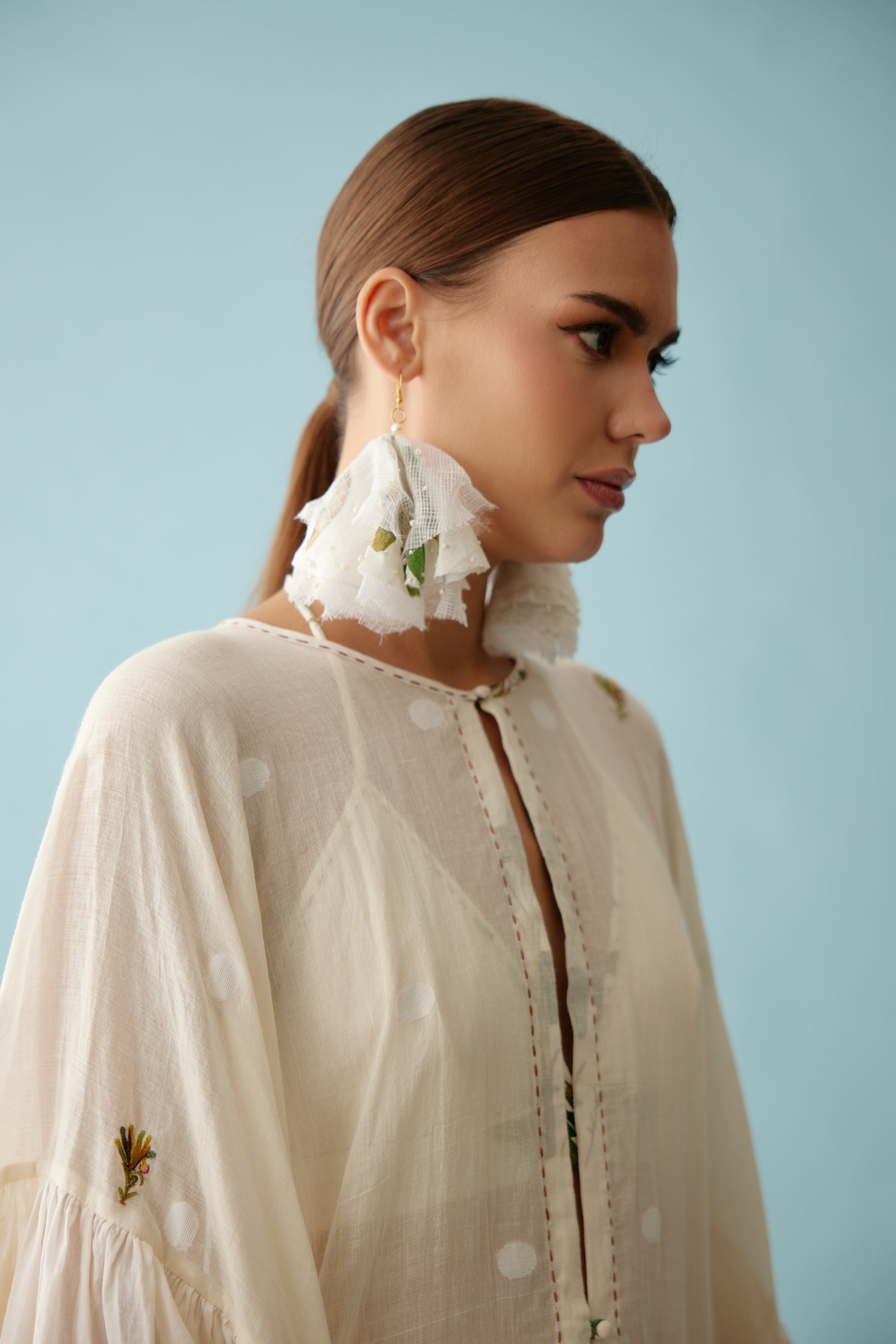 Cream handwoven jamdani cotton overgarment