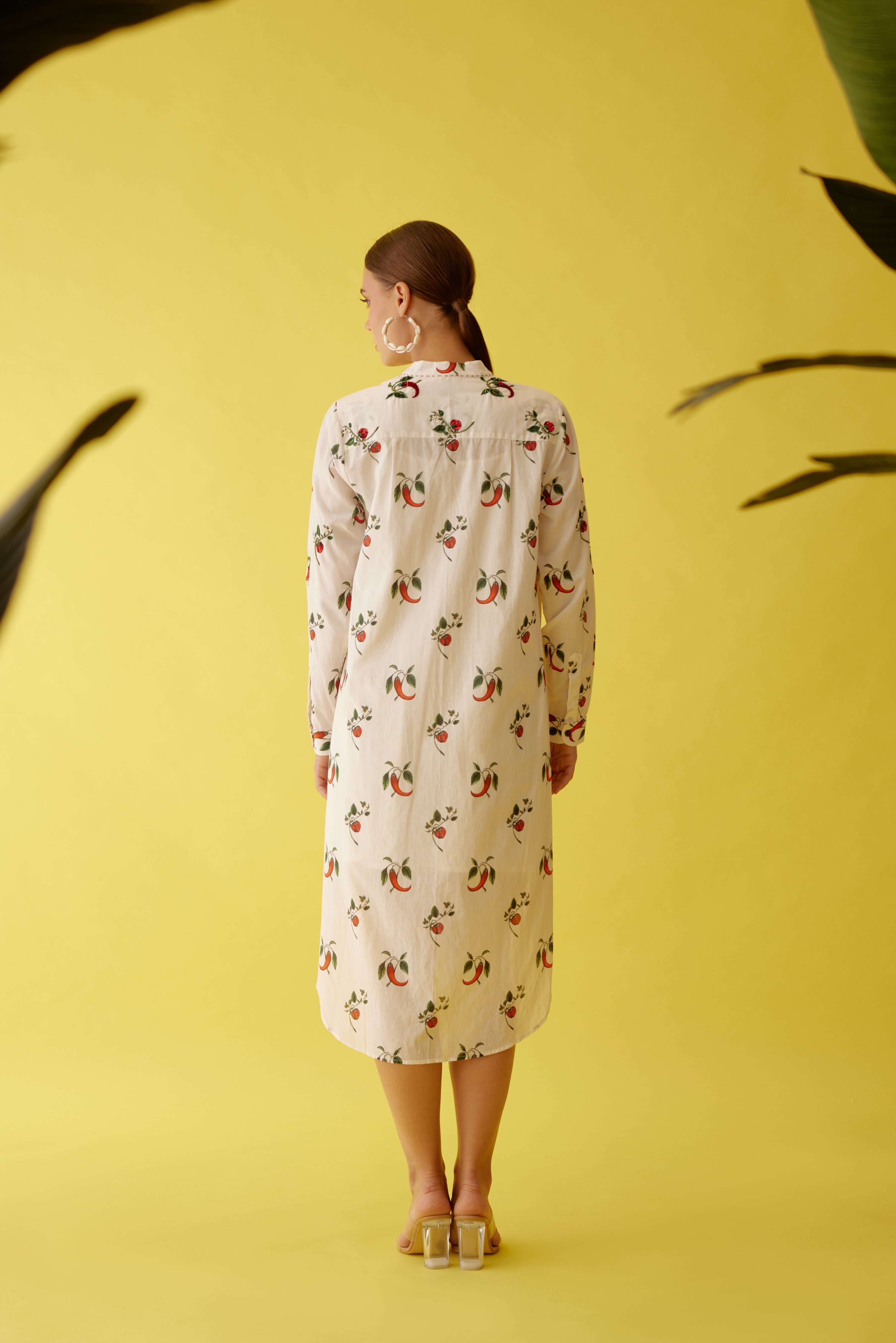 Off-white hand painted chilli print hi-low shirt dress