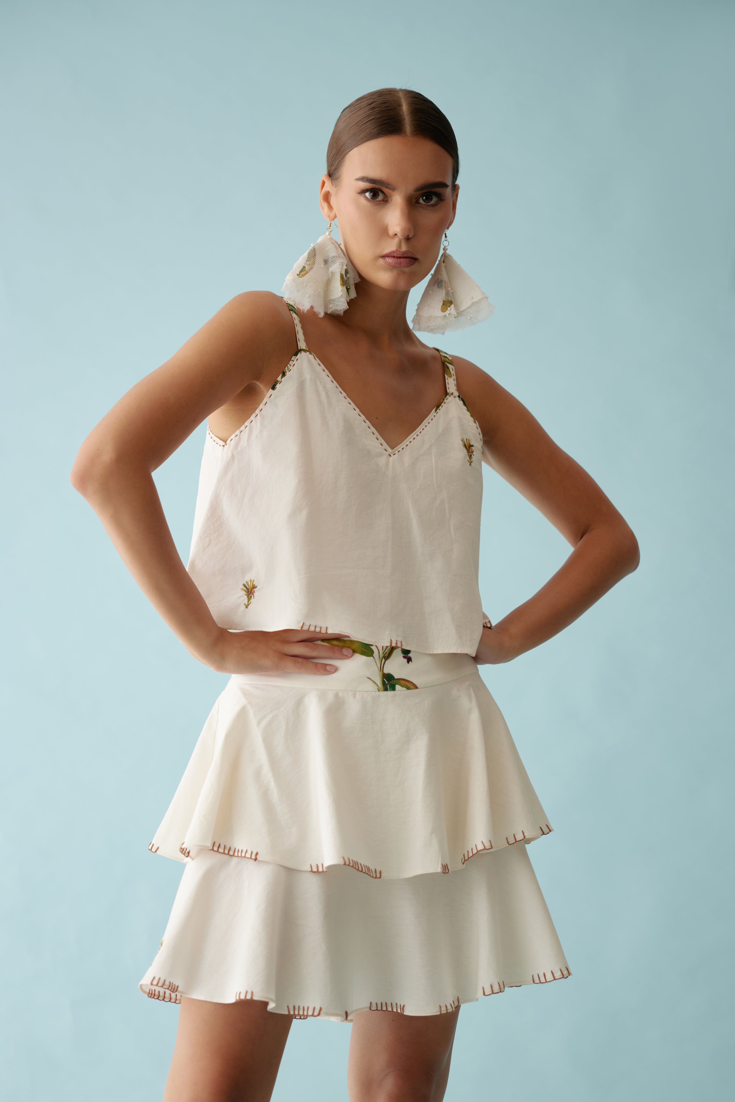 Cream double layer skirt
