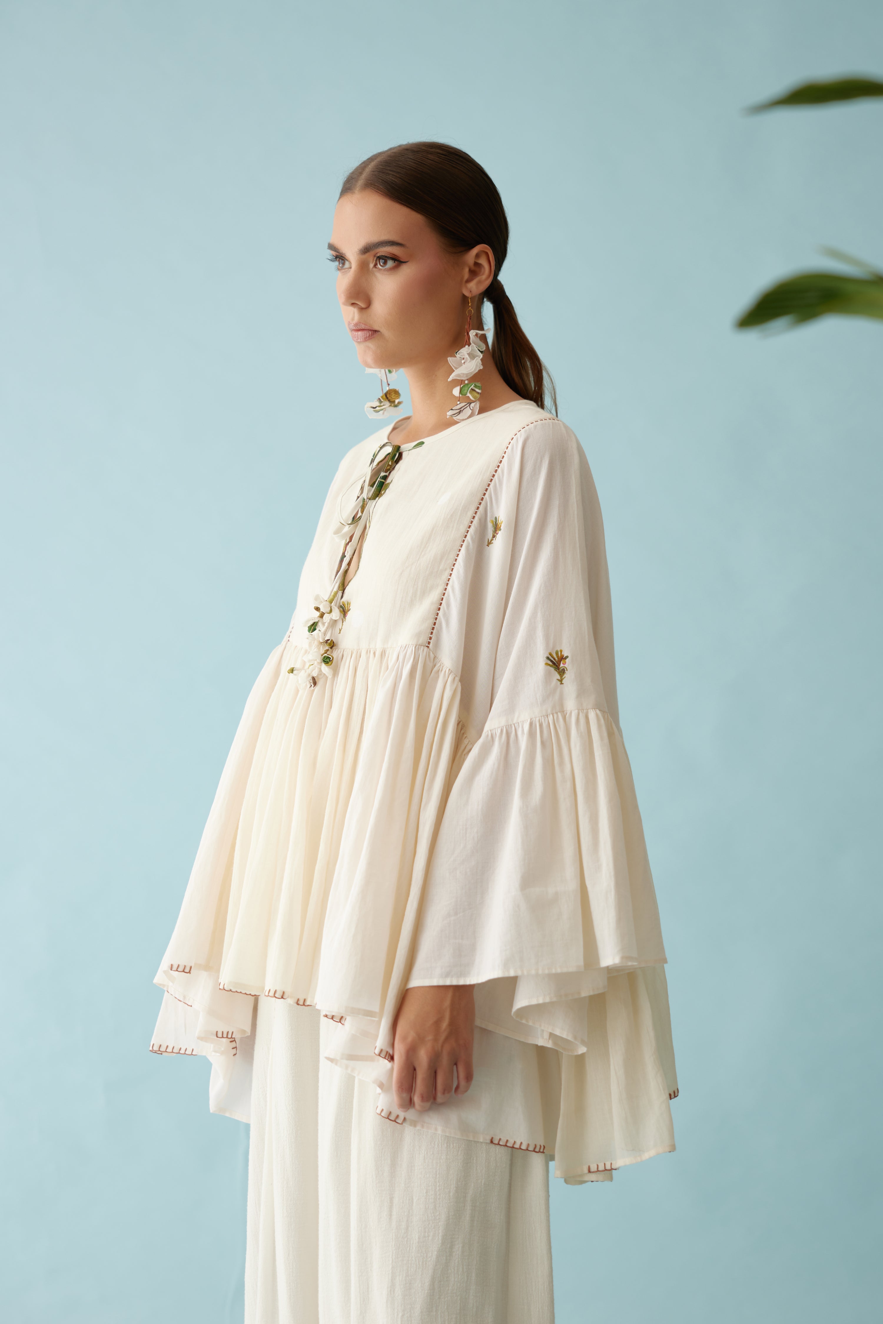 Cream banana tree applique top