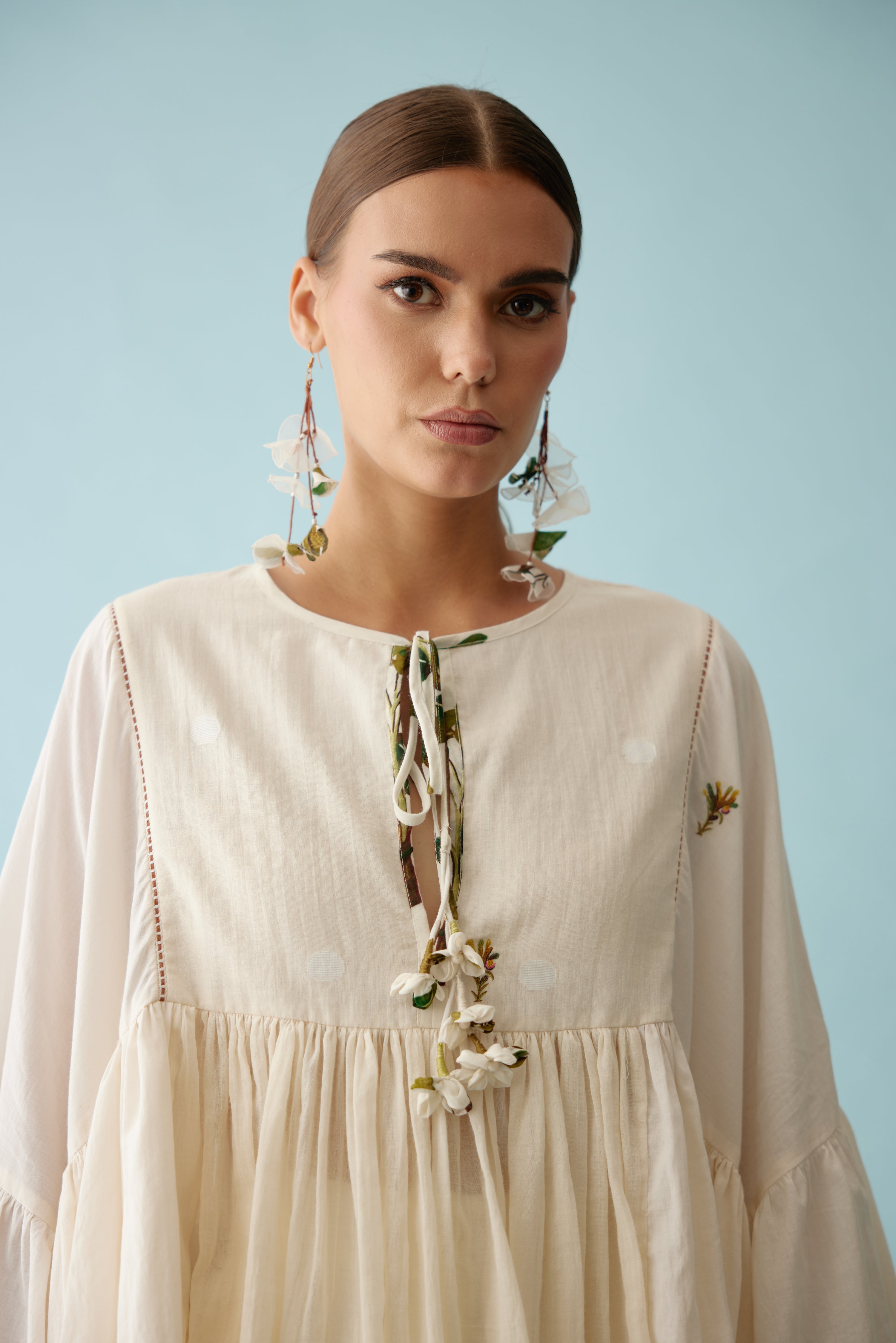 Cream banana tree applique top