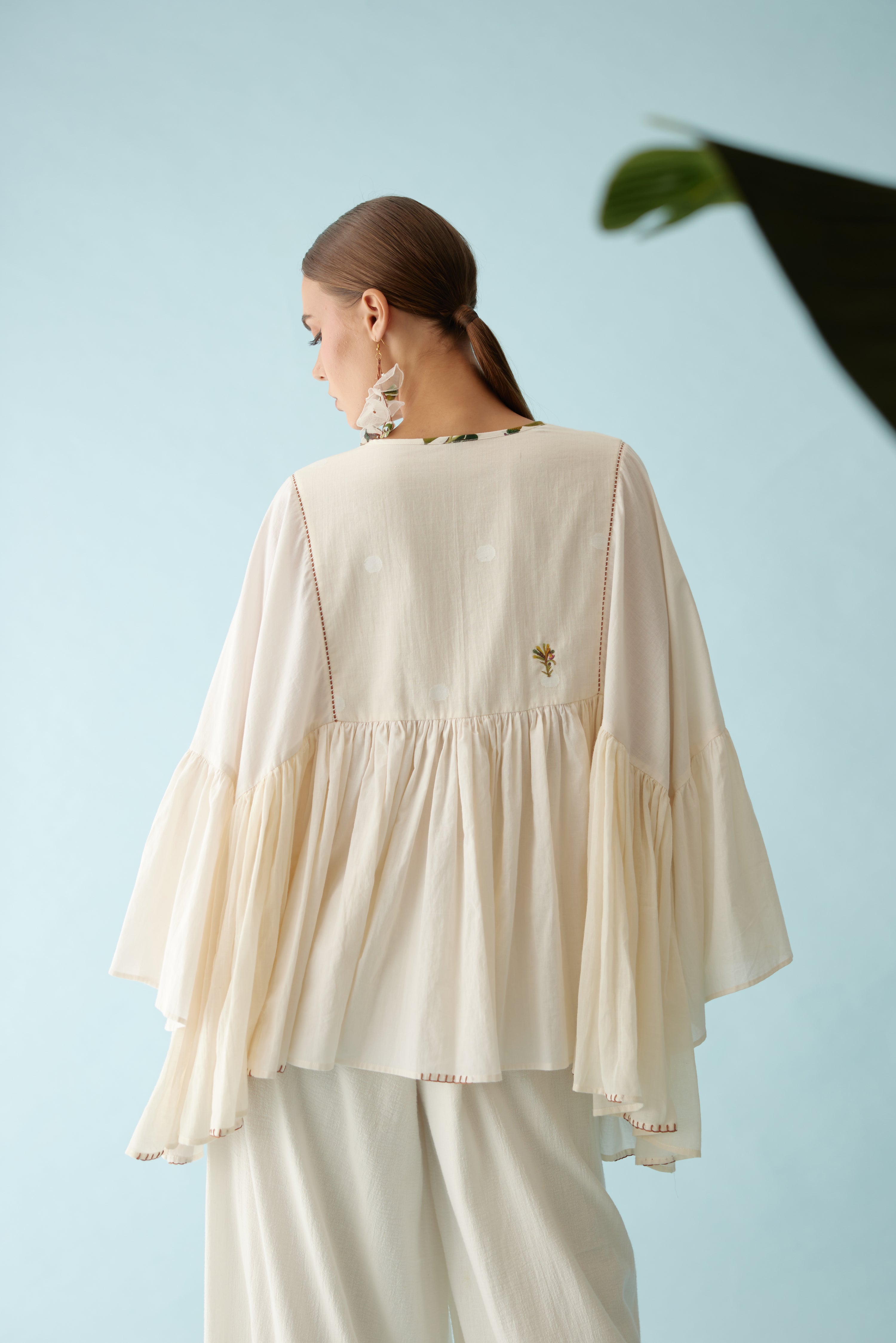 Cream banana tree applique top
