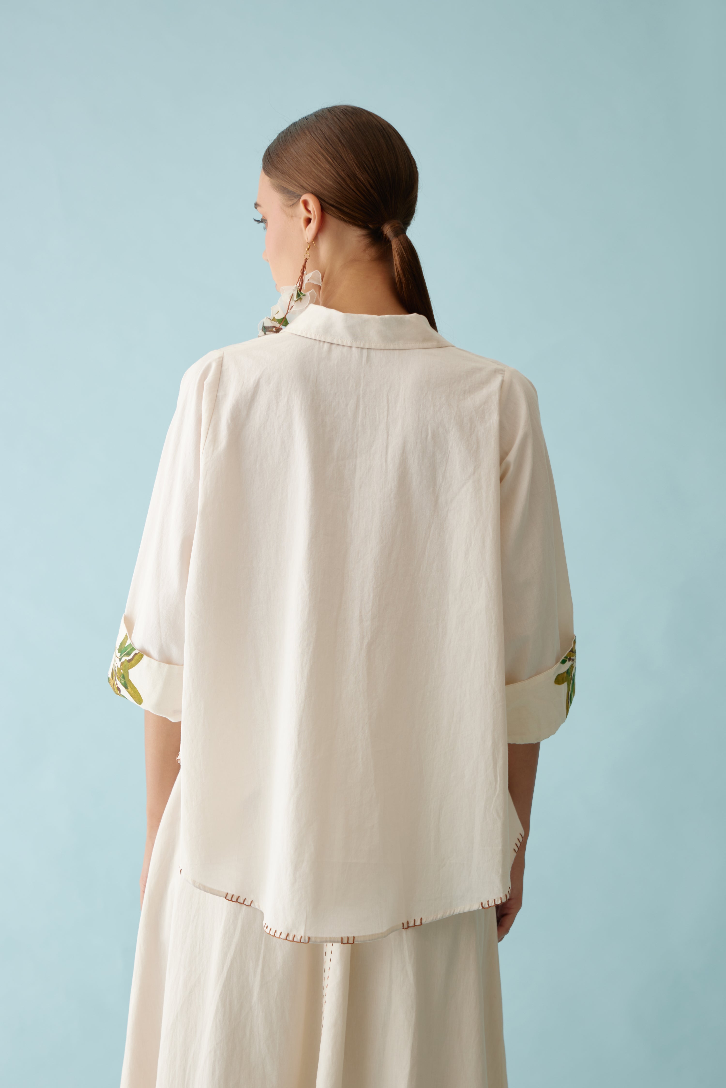 Cream banana tree applique top