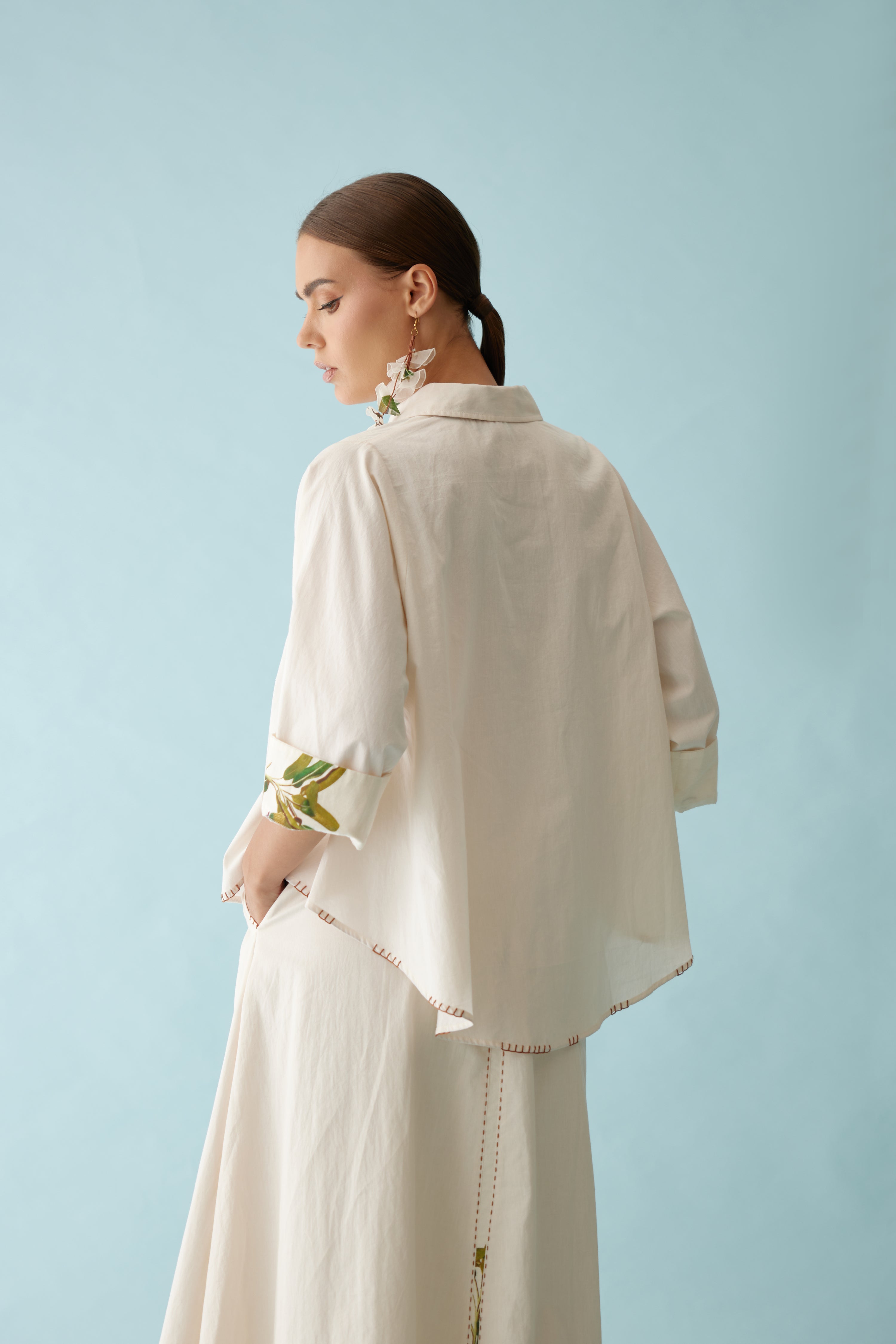 Cream banana tree applique top