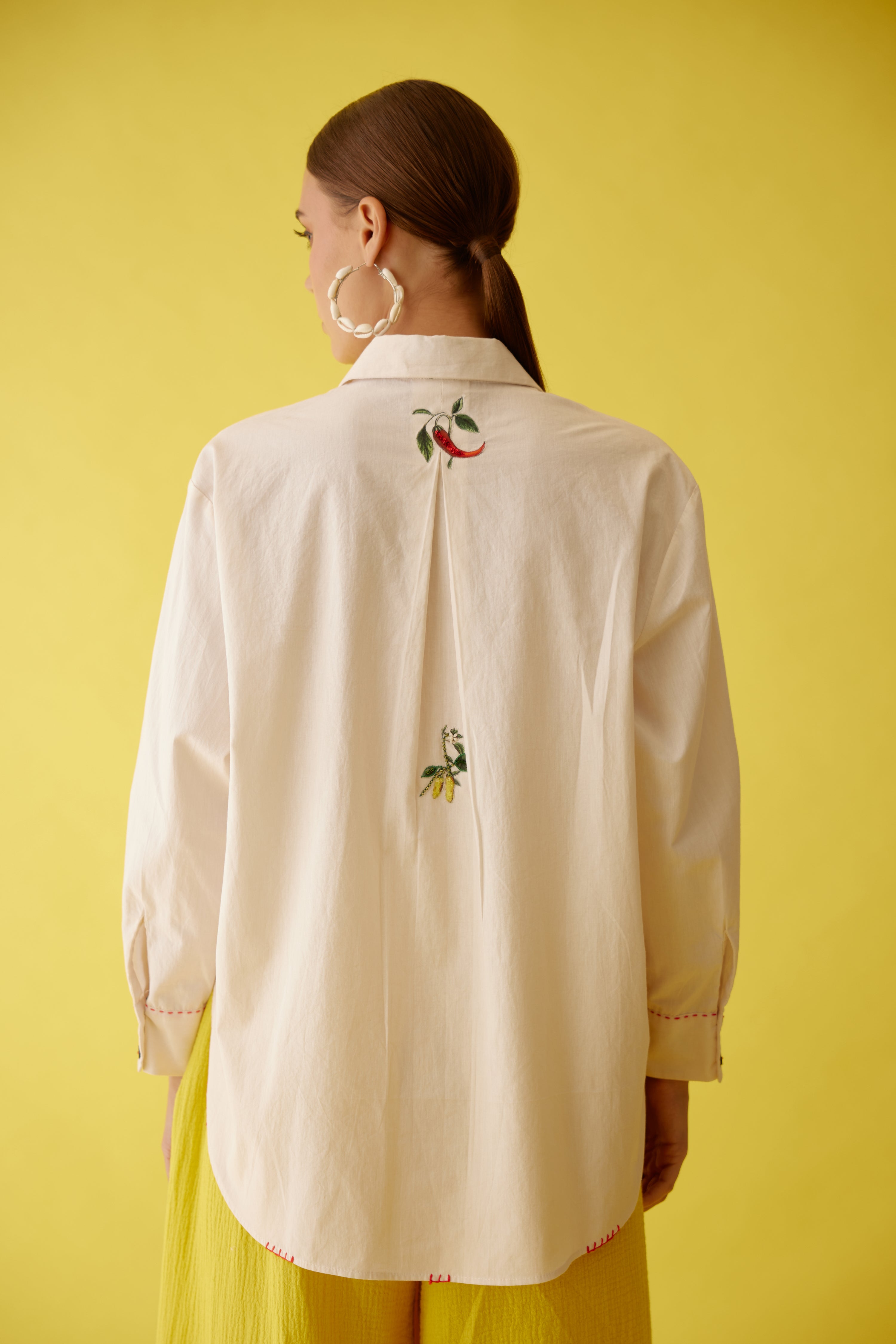 Cream hand embroidered chilli applique shirt
