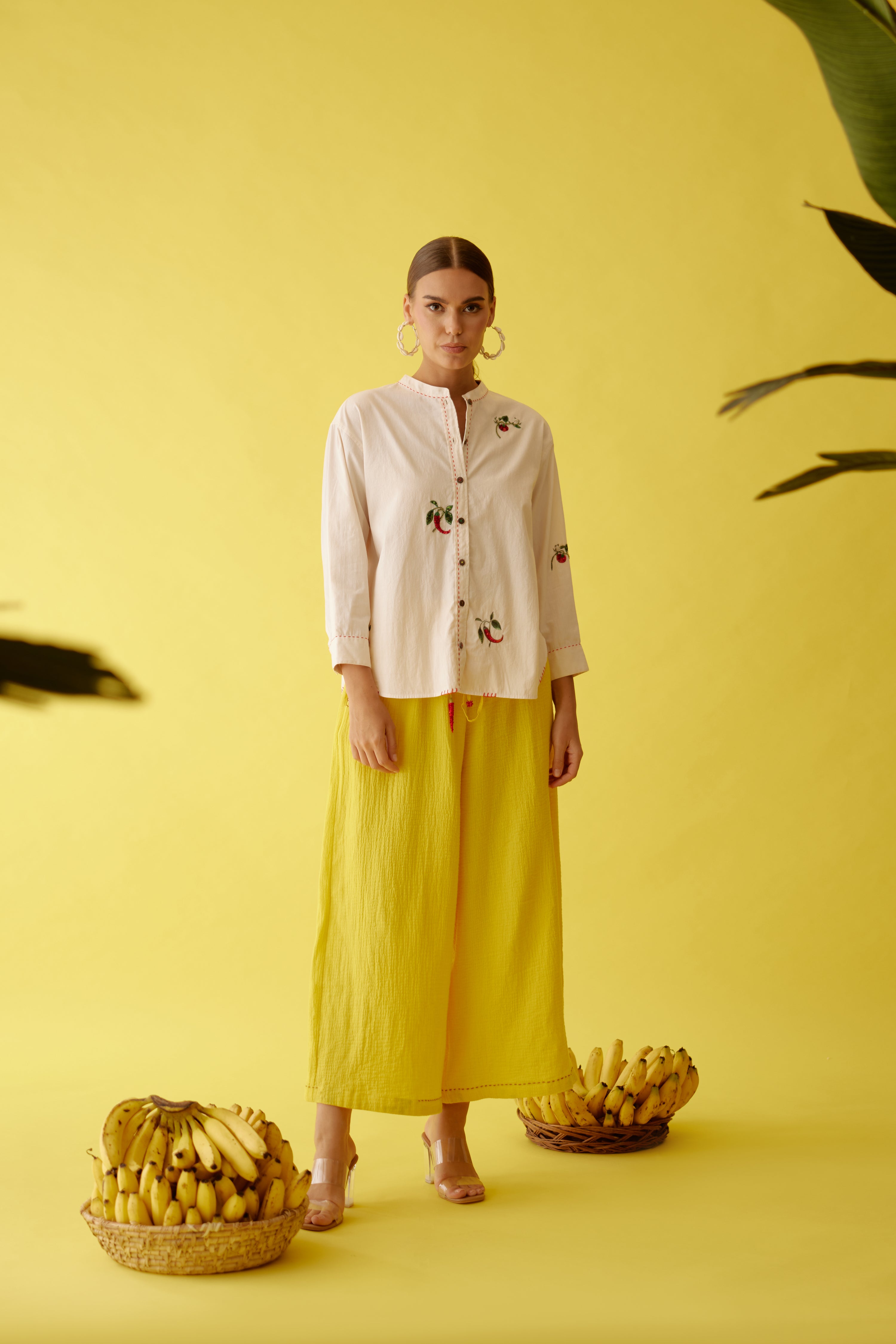 Cream hand embroidered chilli applique top