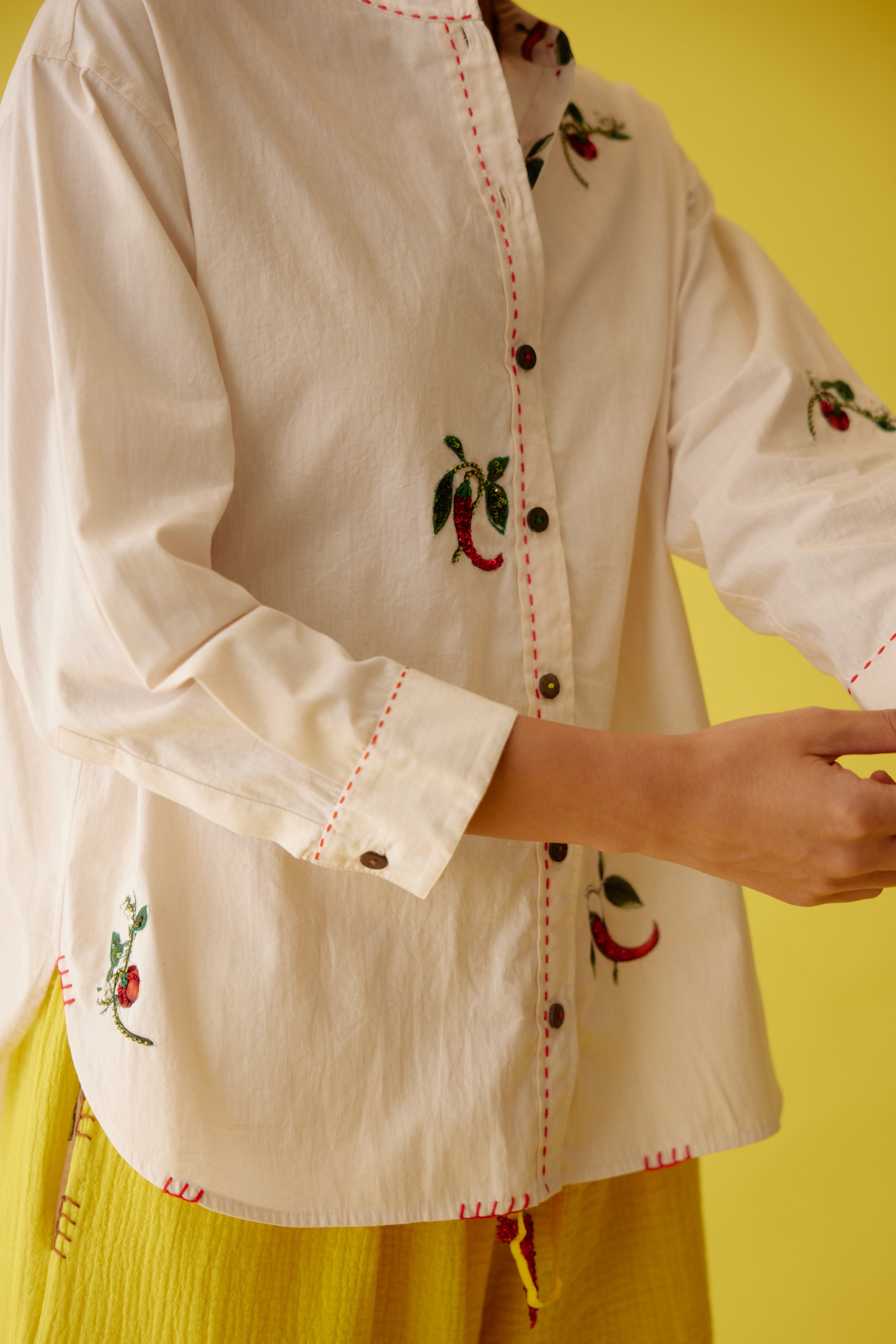 Cream hand embroidered chilli applique top